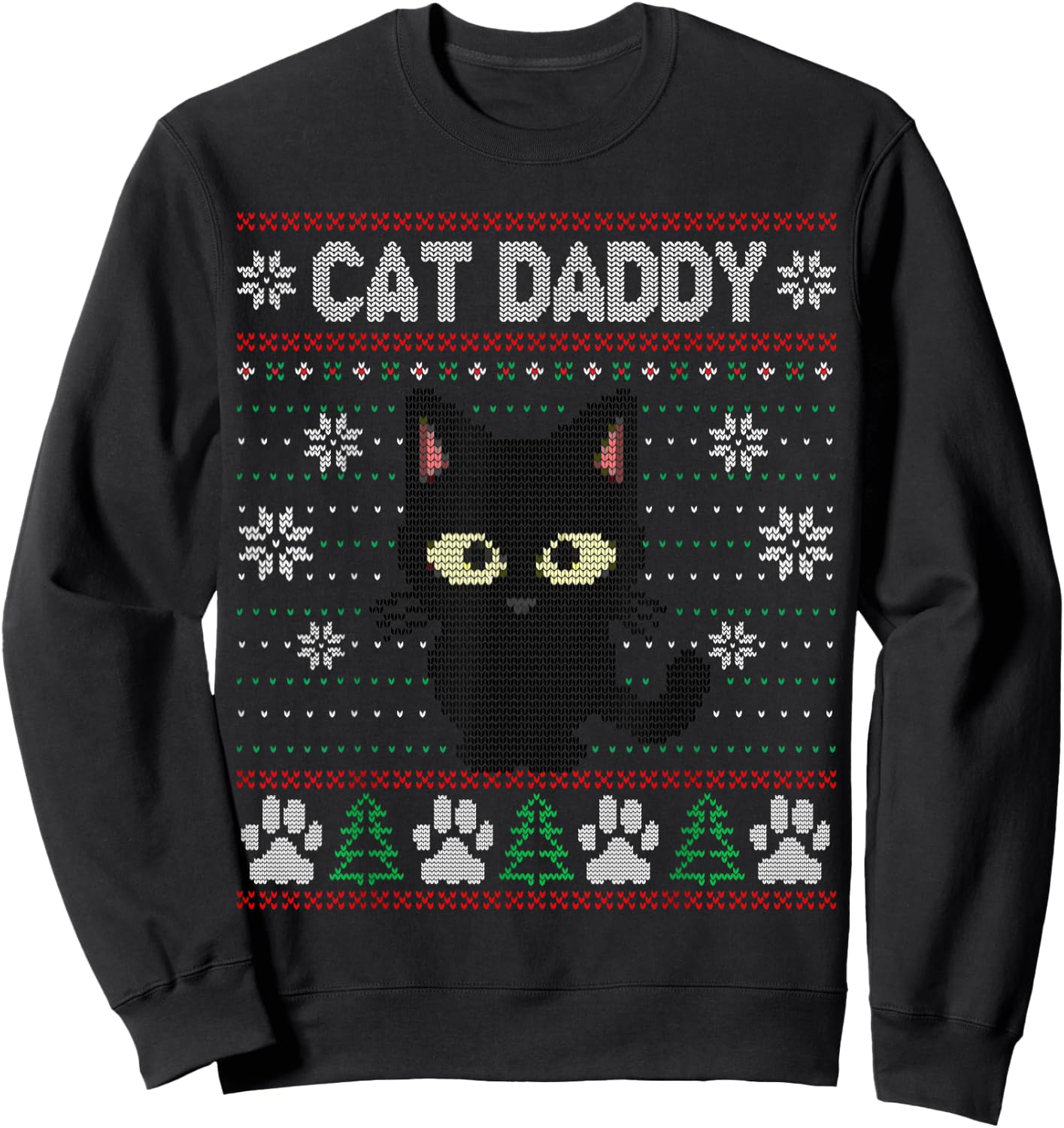 Cat Daddy Ugly Christmas Sweater Pajama Kitty Cat Lover Xmas Sweatshirt - Sweatshirt | Black