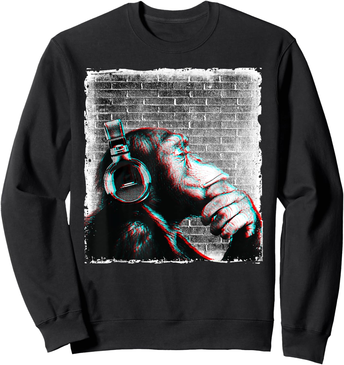 Monkey Chimp WIth Headphones Shirt - Edm Dj Music Lover Cool Sweatshirt - Sweatshirt | Black
