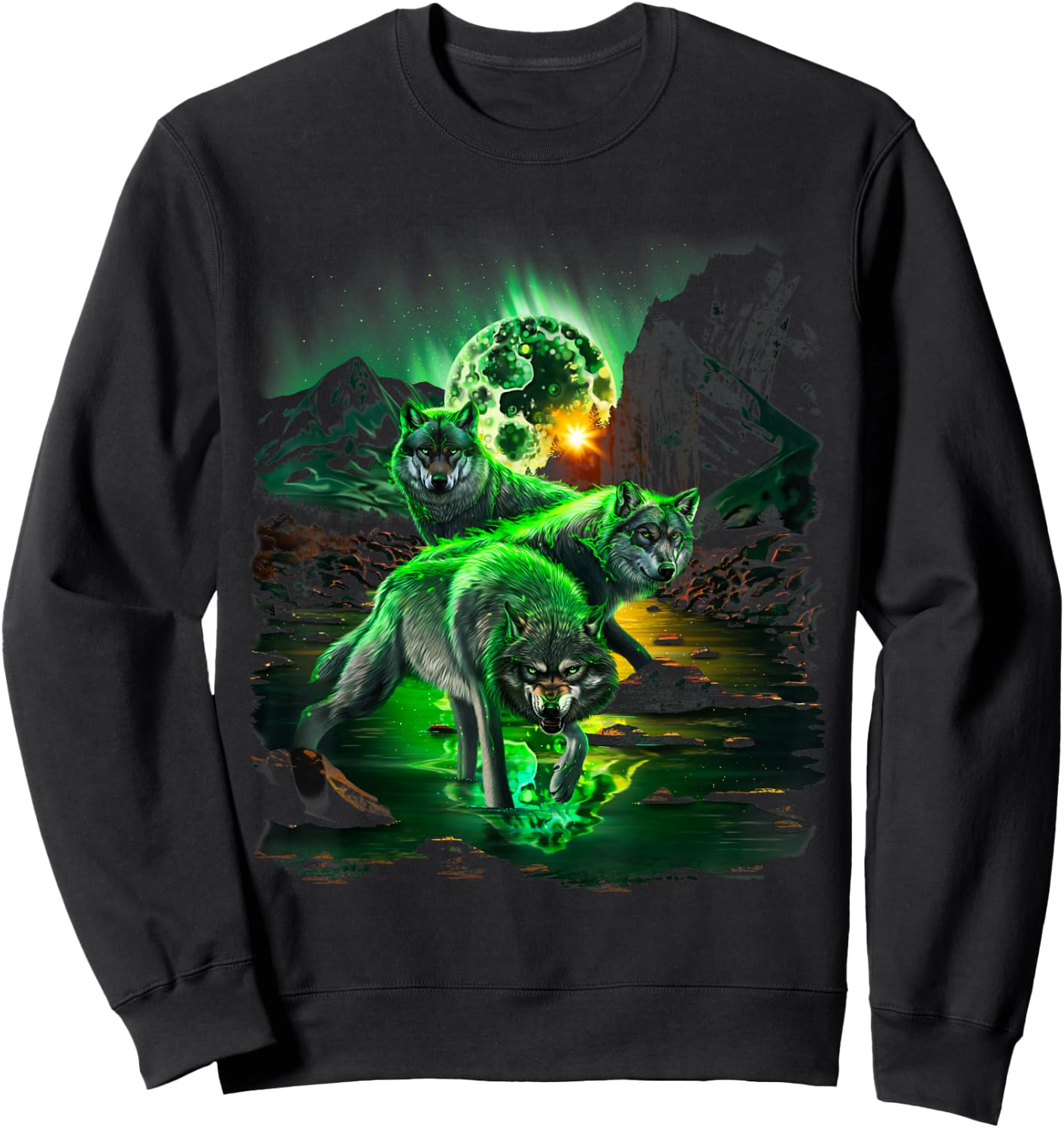 Wolf Hunting in Valley Amidst Catastrophic Asteroid Impact Sweatshirt - Sweatshirt | Black