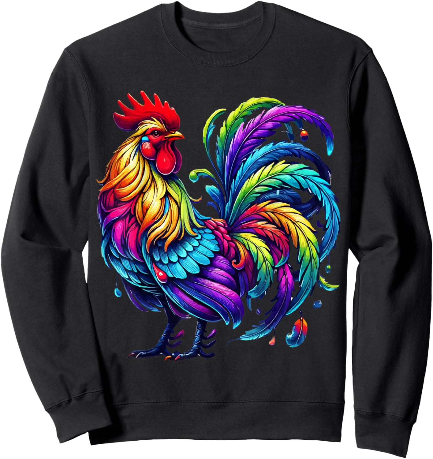 Chicken Colourful Art Animal Graphic Motif Chicken Sweatshirt - Sweatshirt | Black