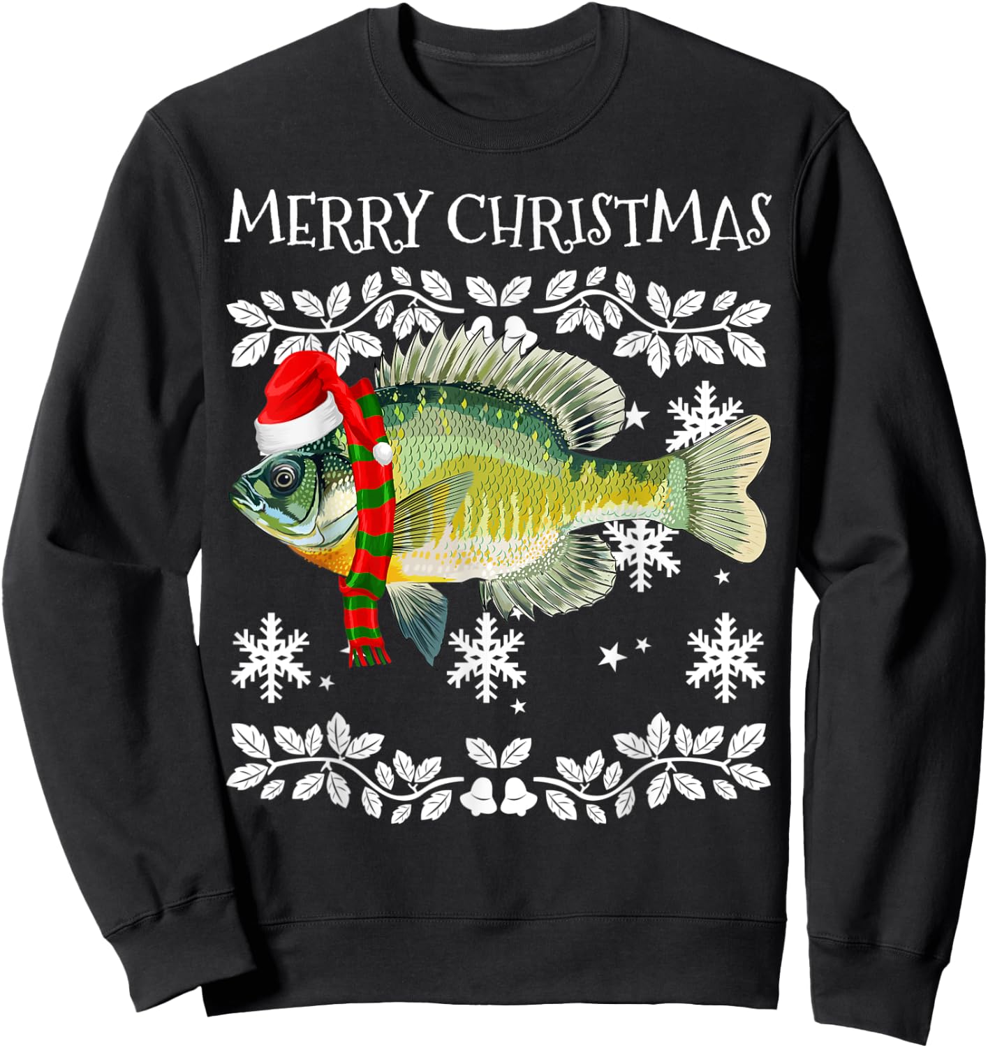 Fish Merry Christmas Ornament Bluegill Ugly Xmas Sweatshirt - Sweatshirt | Black