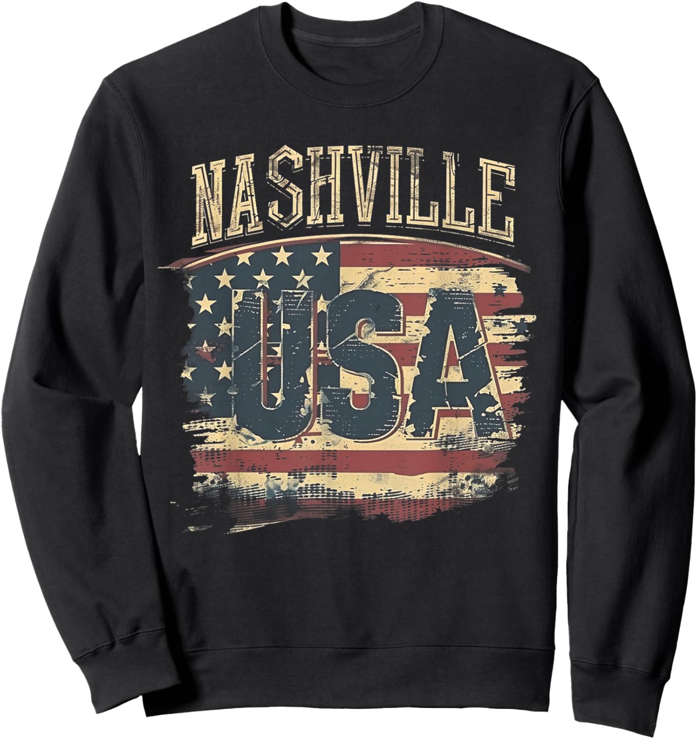 Nashville - USA 4th of July Retro American Flag Vintage Girls Kids Men Sweatshirt - Sweatshirt | Black