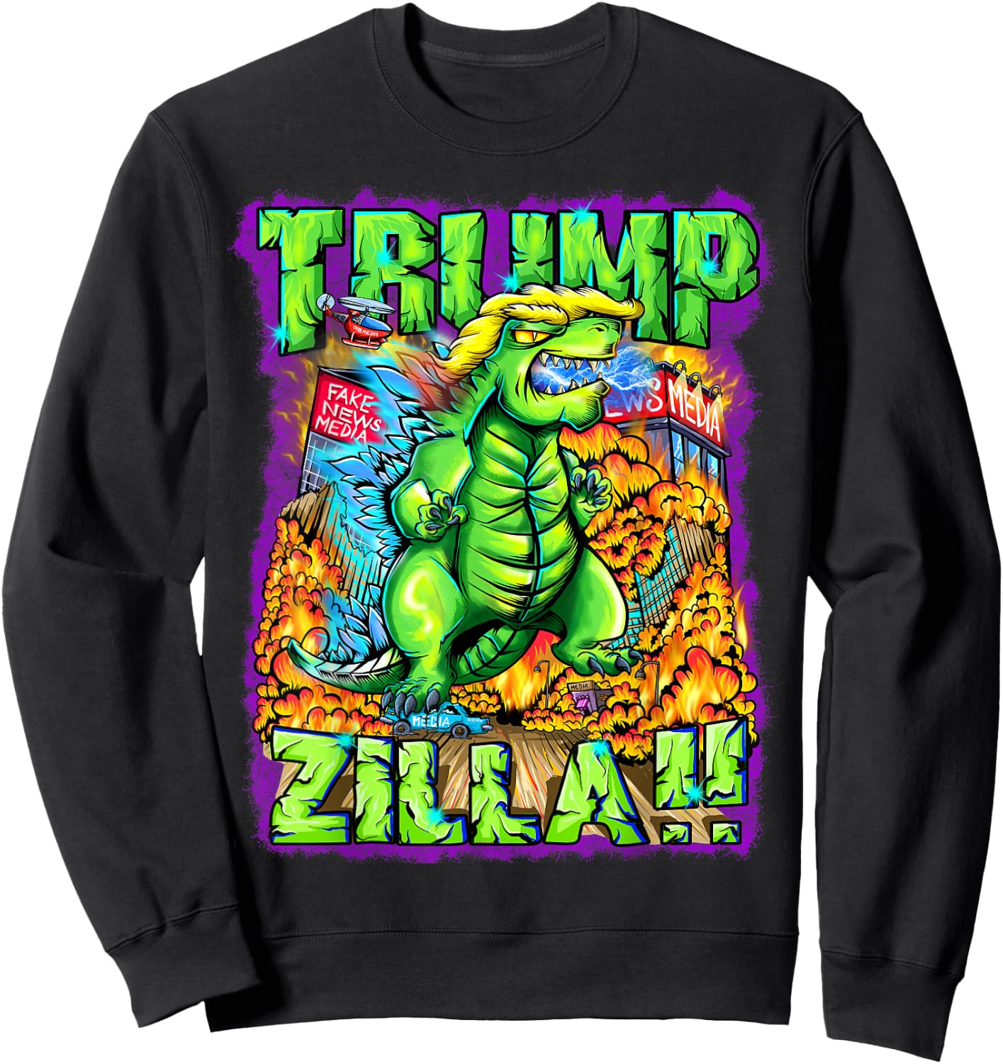 Donald Trump Gift Trumpzilla Battles The Fake News Media Sweatshirt - Sweatshirt | Black