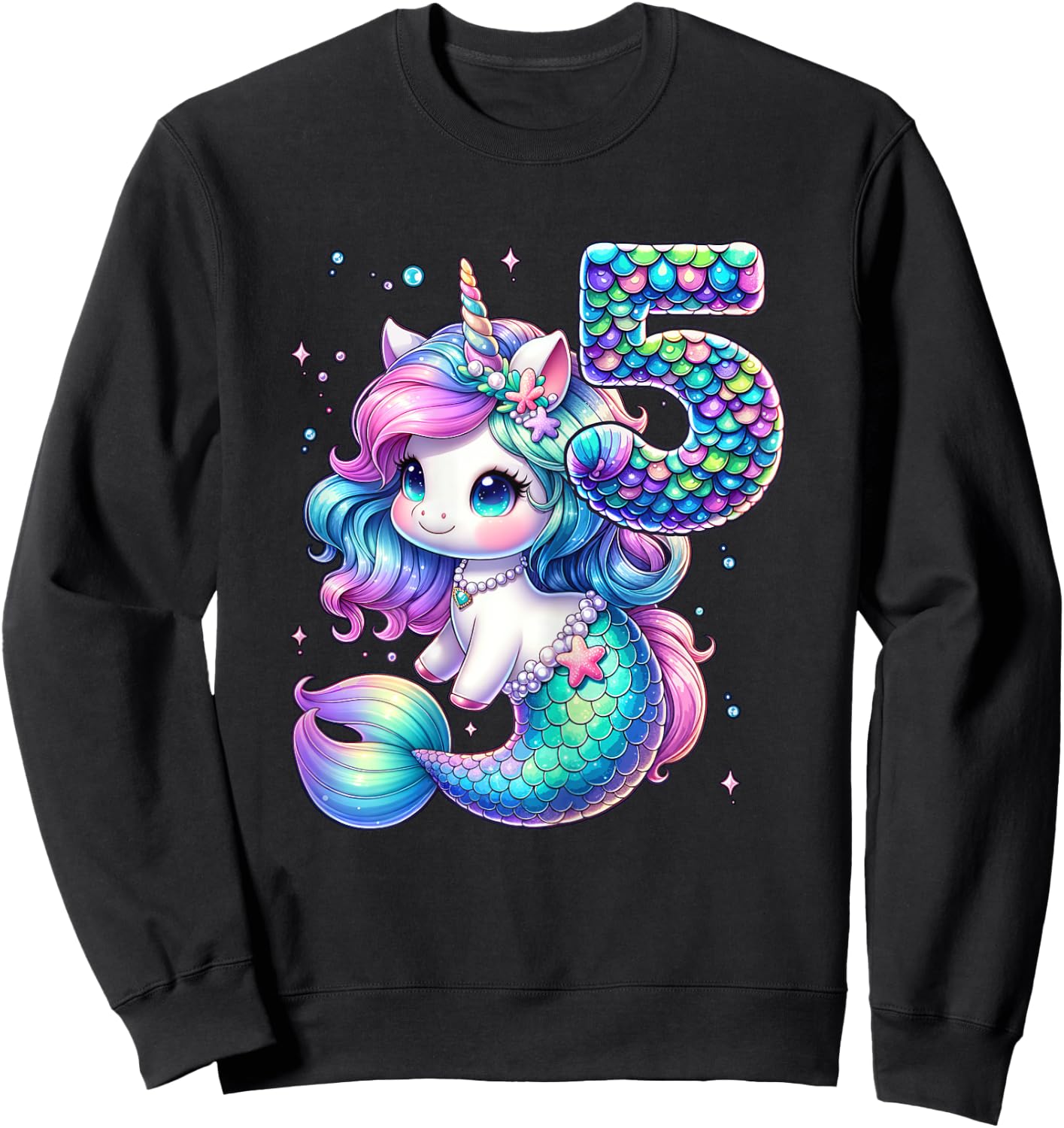 Unicorn Mermaid 5th Birthday 5 Year Old Party Girls Outfit Sweatshirt - Sweatshirt | Black