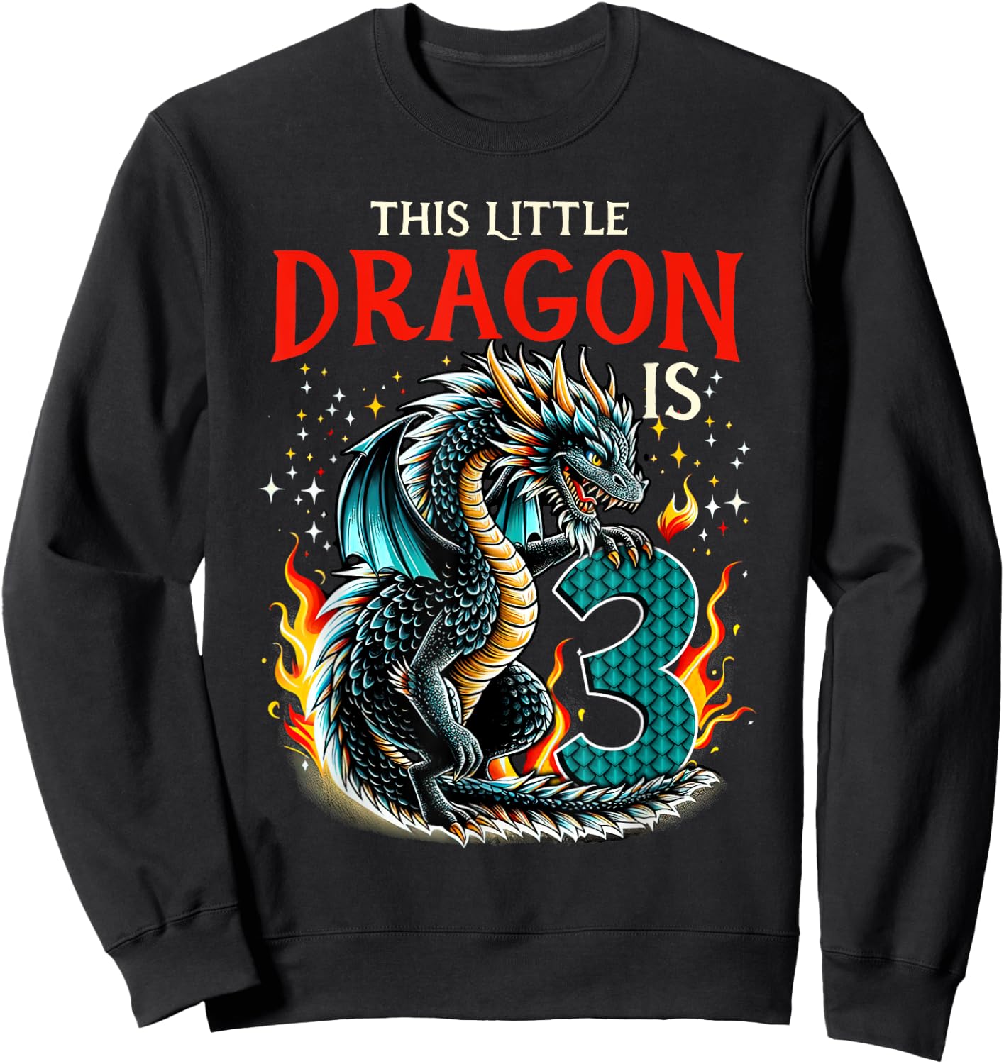 Turning 3 Year Old Birthday Boy Dragon 3rd Bday Girl Sweatshirt - Sweatshirt | Black