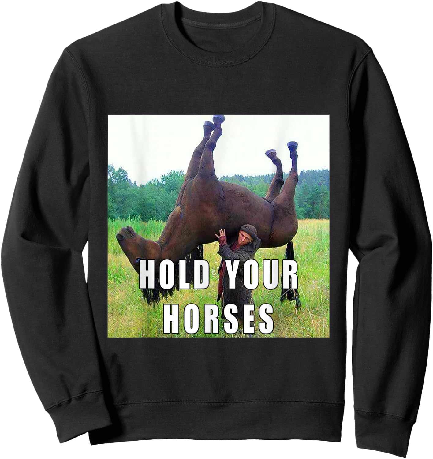 Hold Your Horse Funny Meme Women Sweatshirt - Sweatshirt | Black
