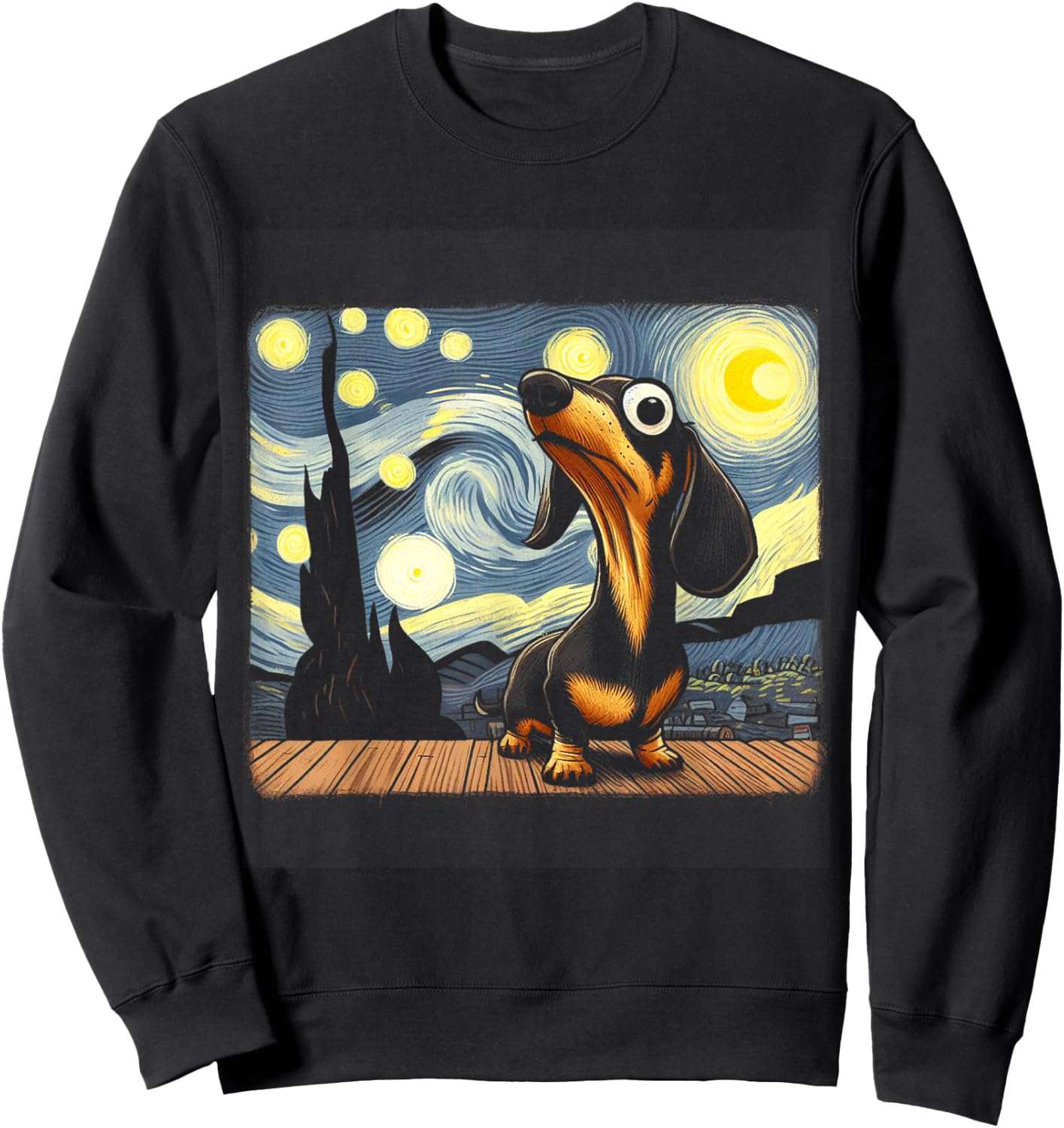 Funny Dachshunds Sausage Dogs in a Starry Night Sweatshirt - Sweatshirt | Black
