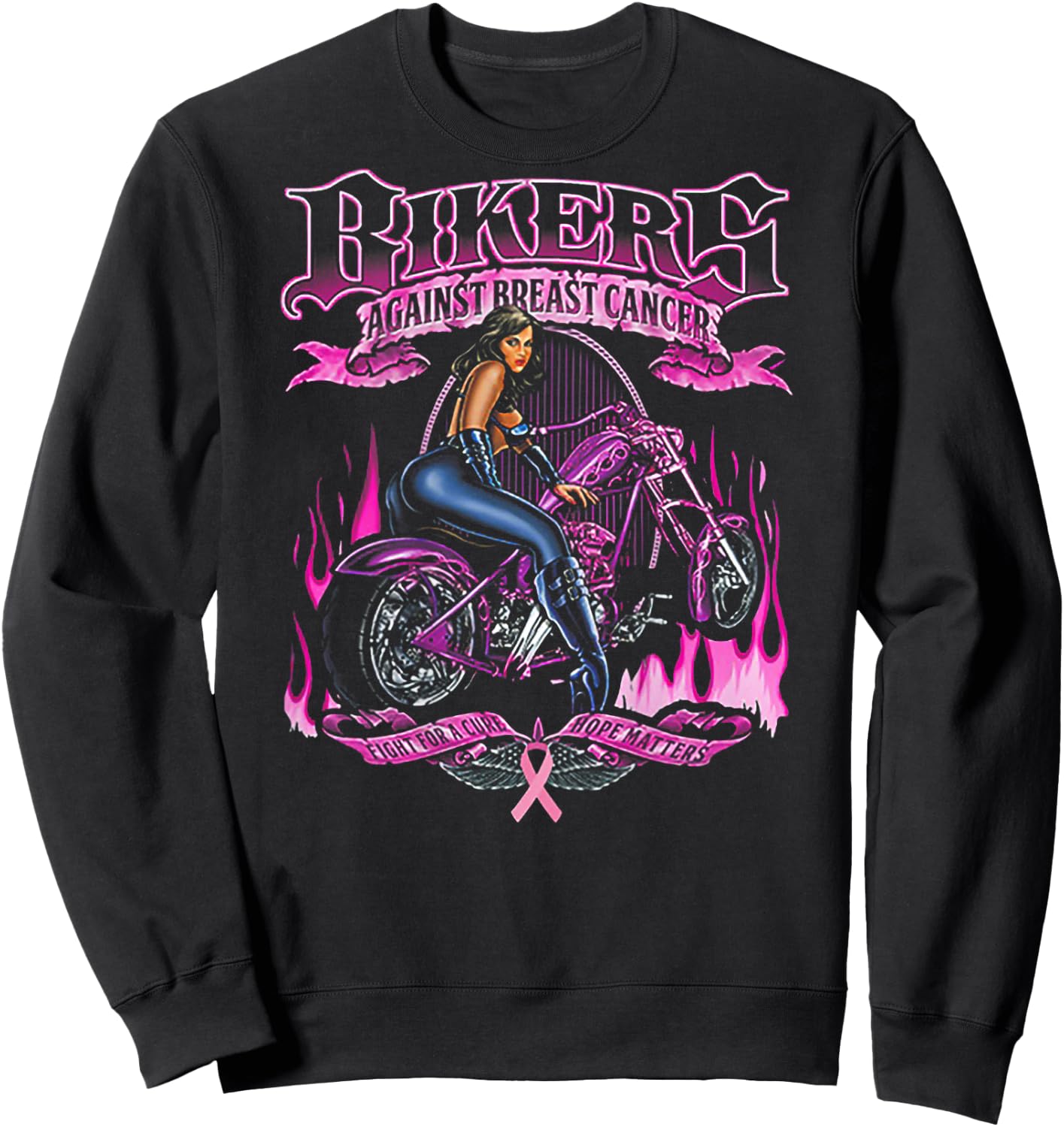 Bikers Against Breast Cancer Fight For A Cure Hope Matters Sweatshirt - Sweatshirt | Black