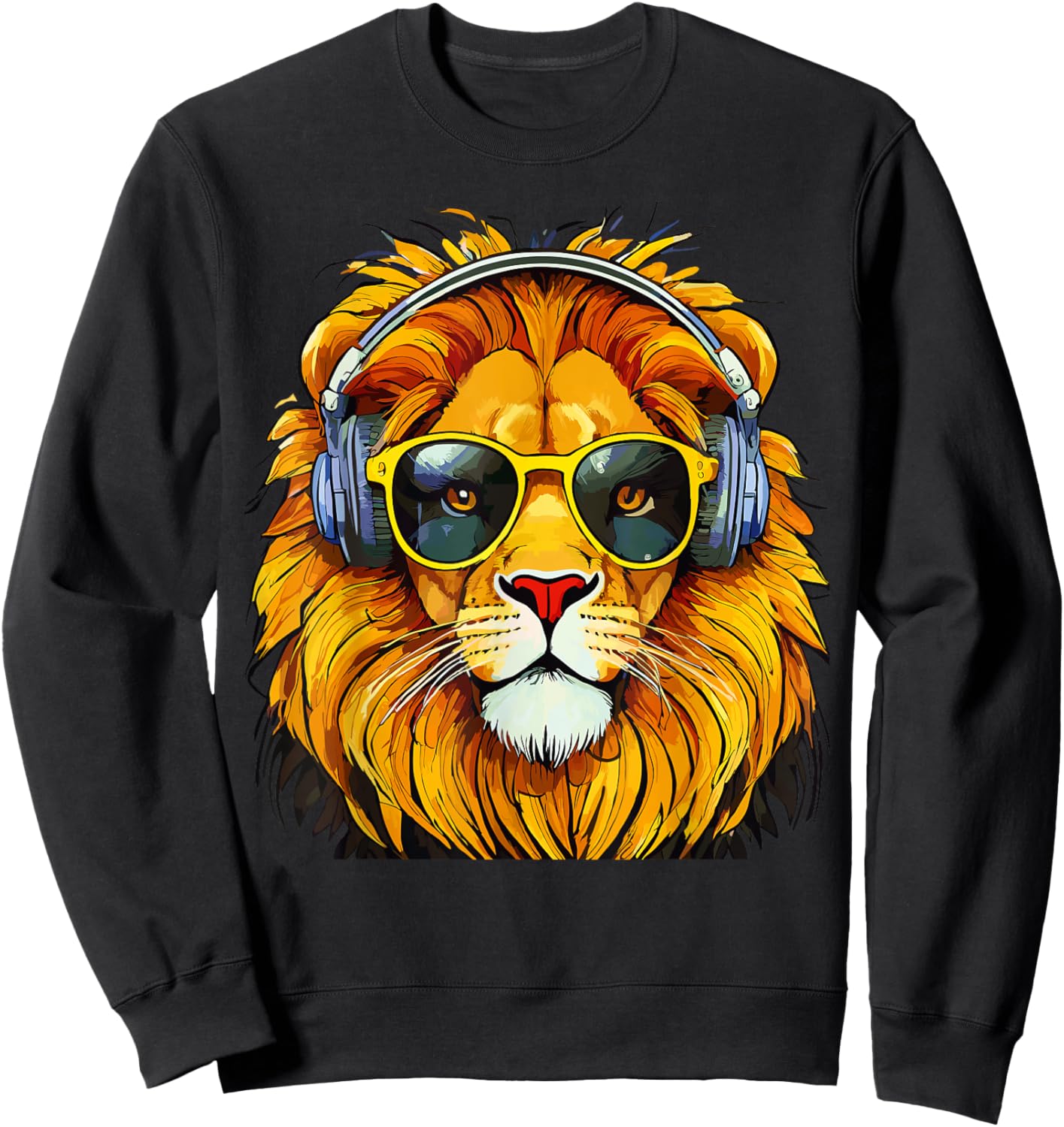 Artistic Lion with Sunglasses and Headphones Lions Sweatshirt - Sweatshirt | Black