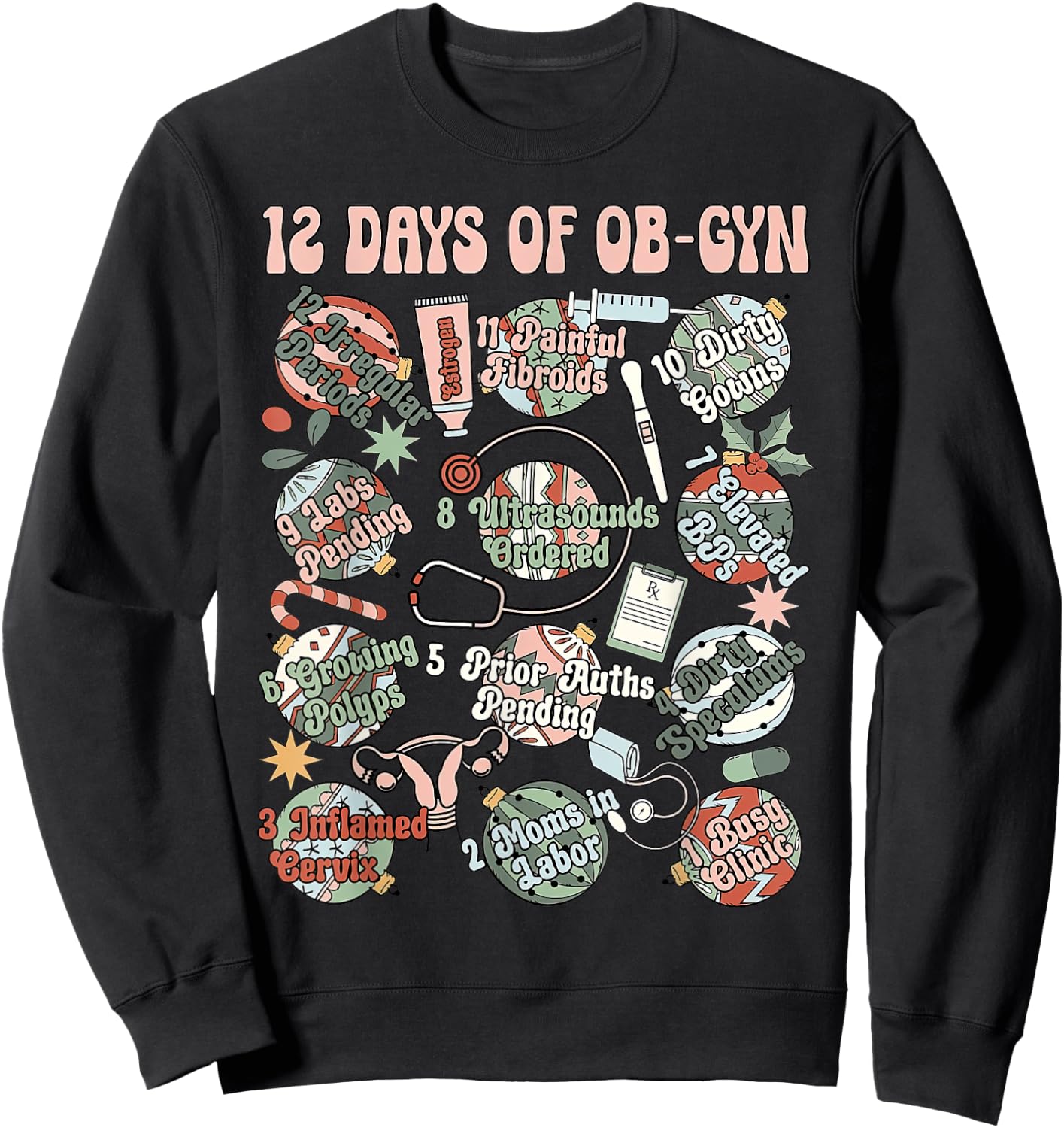 12 Day Of OB-GYN Labor And Delivery OB Nurse Christmas Sweatshirt - Sweatshirt | Black