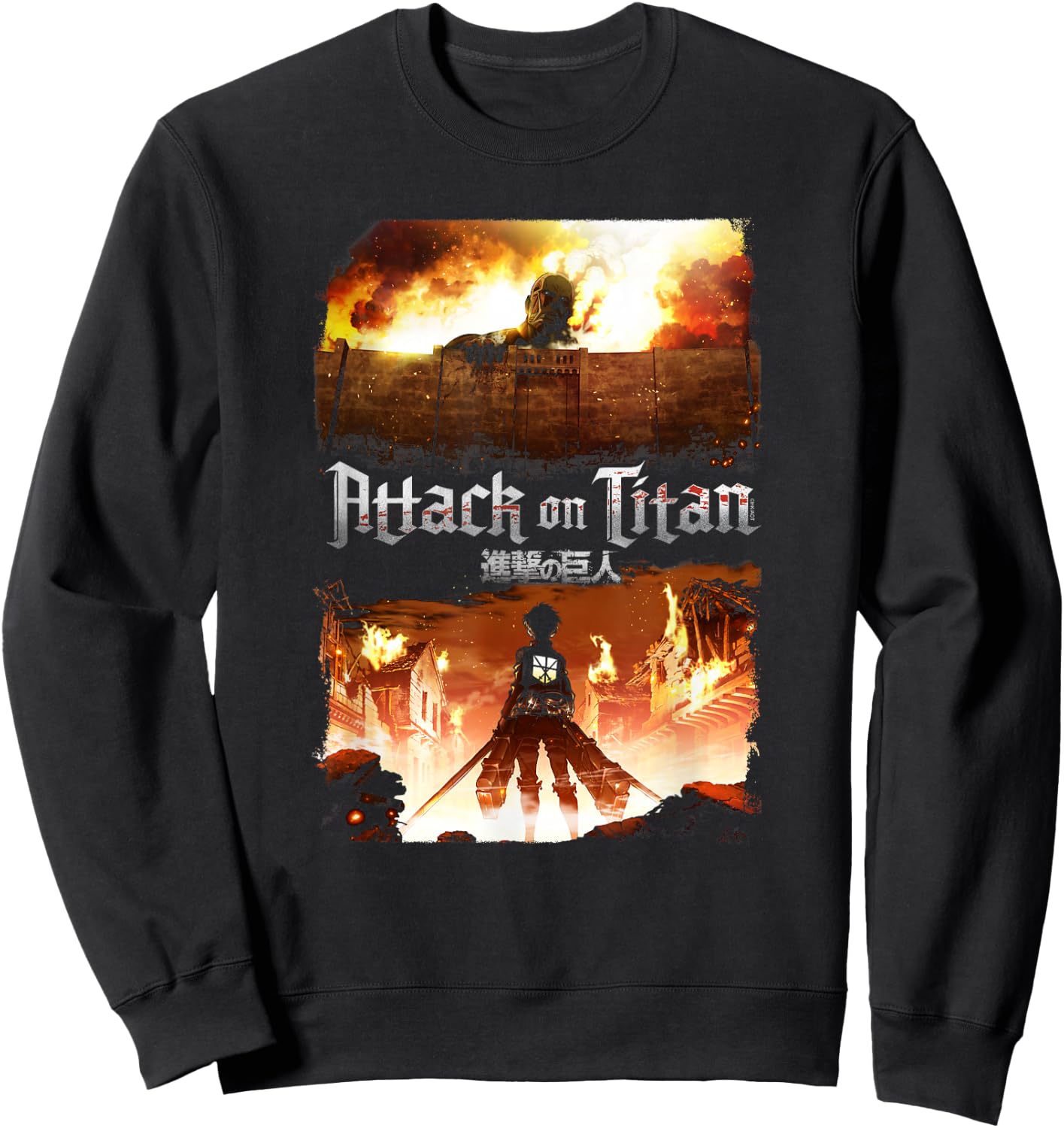 Attack on Titan Key Art Flaming Attack Scene AOT Anime Sweatshirt - Sweatshirt | Black