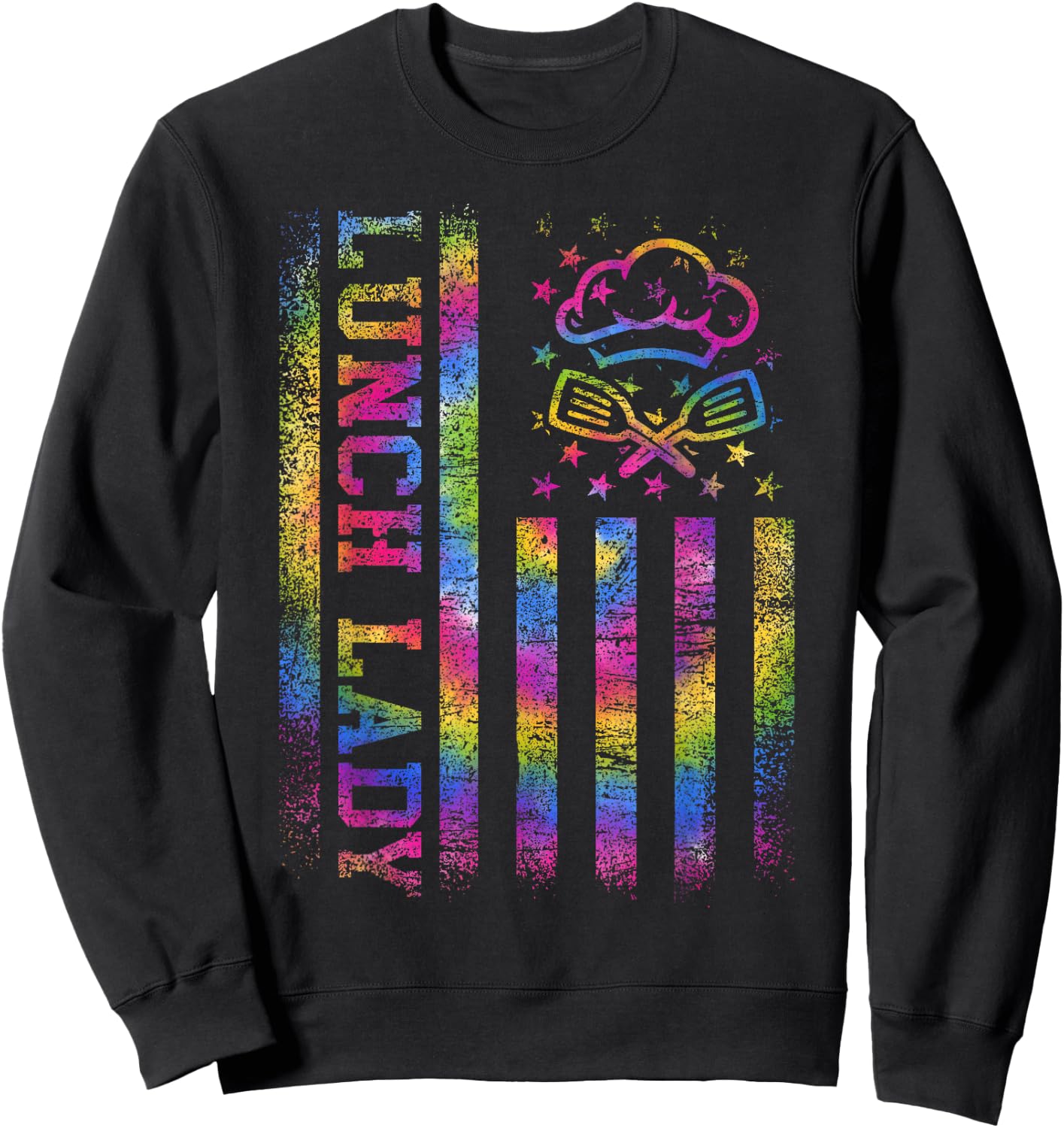 School Lunch Lady Squad US Flag Tie Dye Proud Cafeteria Crew Sweatshirt - Sweatshirt | Black