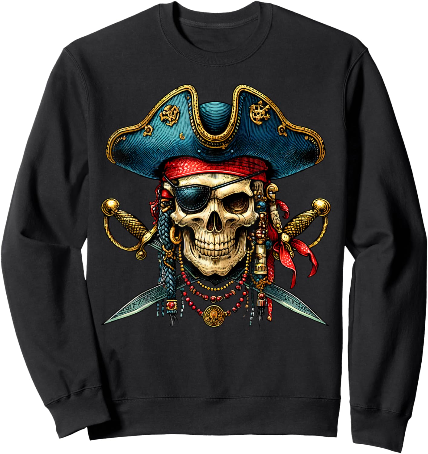 Pirate Skull Halloween Costume Men Women Boys Girls Teens Sweatshirt - Sweatshirt | Black