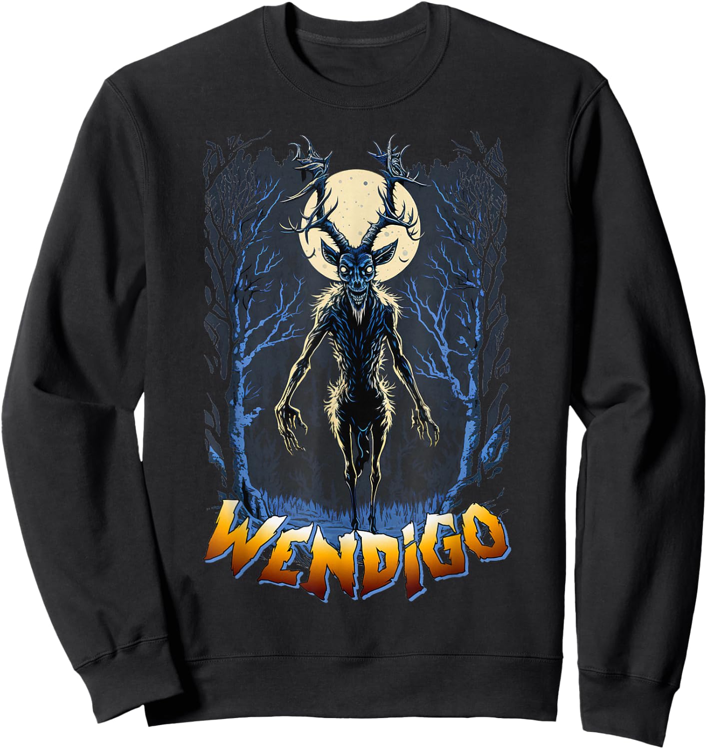Wendigo Supernatural Monster Folklore Cryptid Full Moon Sweatshirt - Sweatshirt | Black