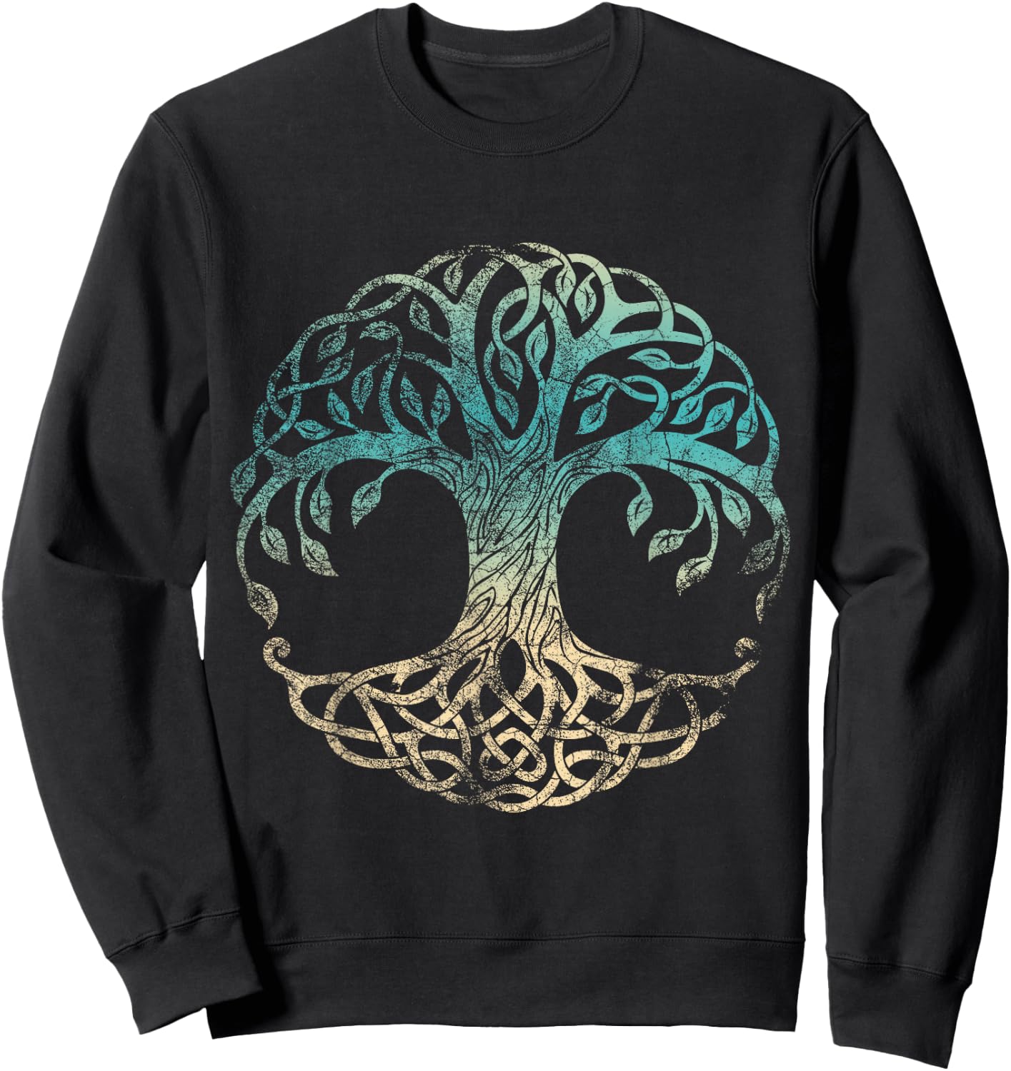 Yggdrasil Tree Of Life, Norse Viking Symbol Worn Color Sweatshirt - Sweatshirt | Black