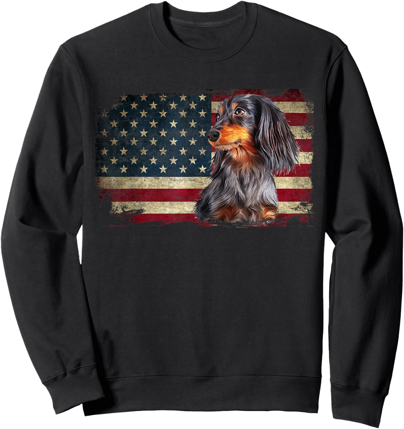 Dachshund USA Flag Patriotic Dog Lovers 4th Of July Sweatshirt - Sweatshirt | Black