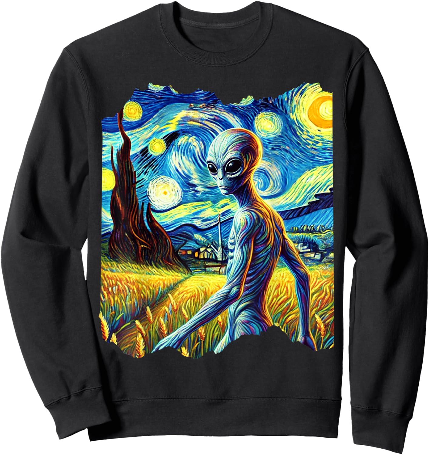 Alien Van Gogh Art Painting Star Sky Night Aliens Sweatshirt - Sweatshirt | Black