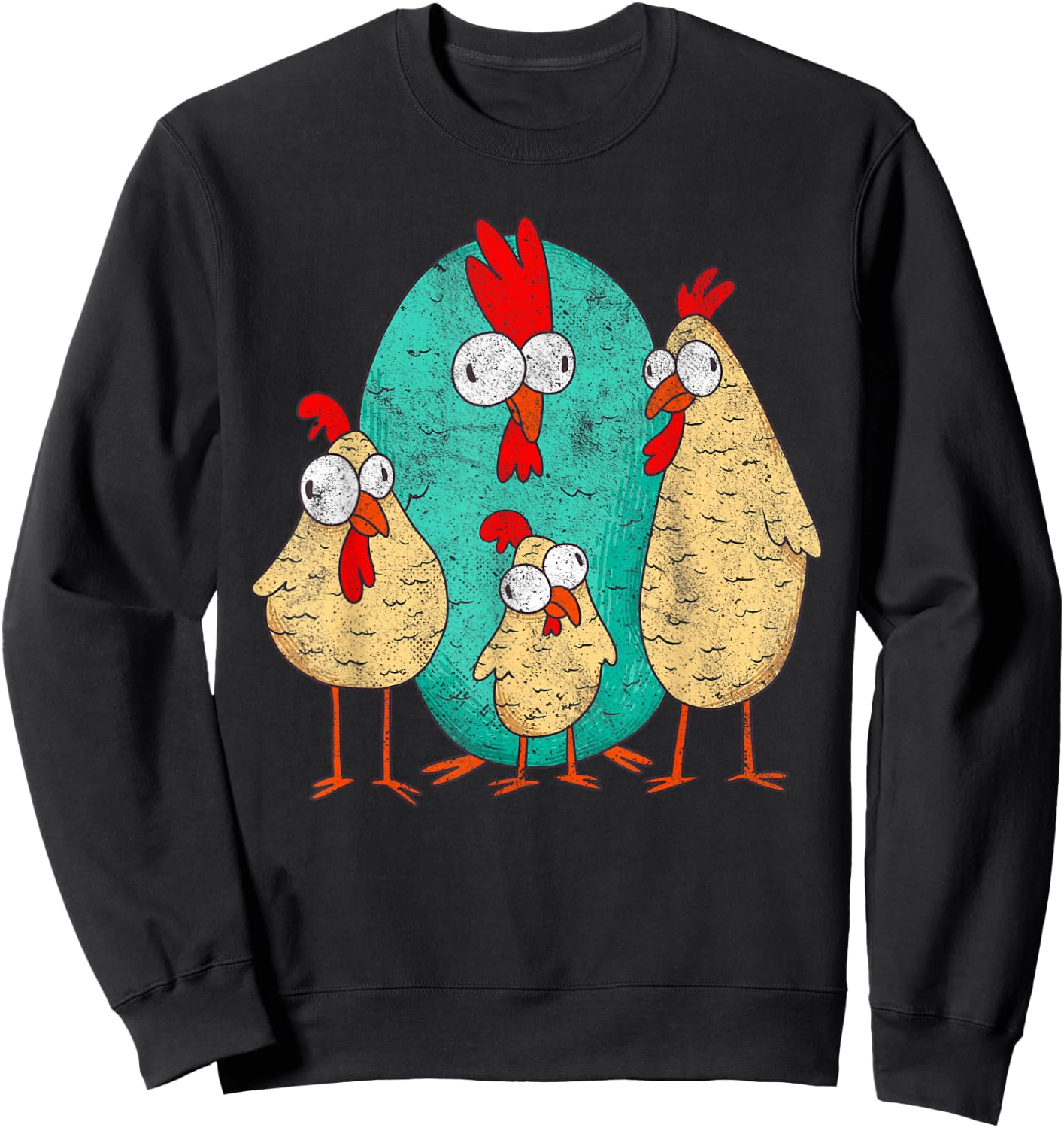 Stupid Looking Crazy Cartoon Chickens Funny Sweatshirt - Sweatshirt | Black