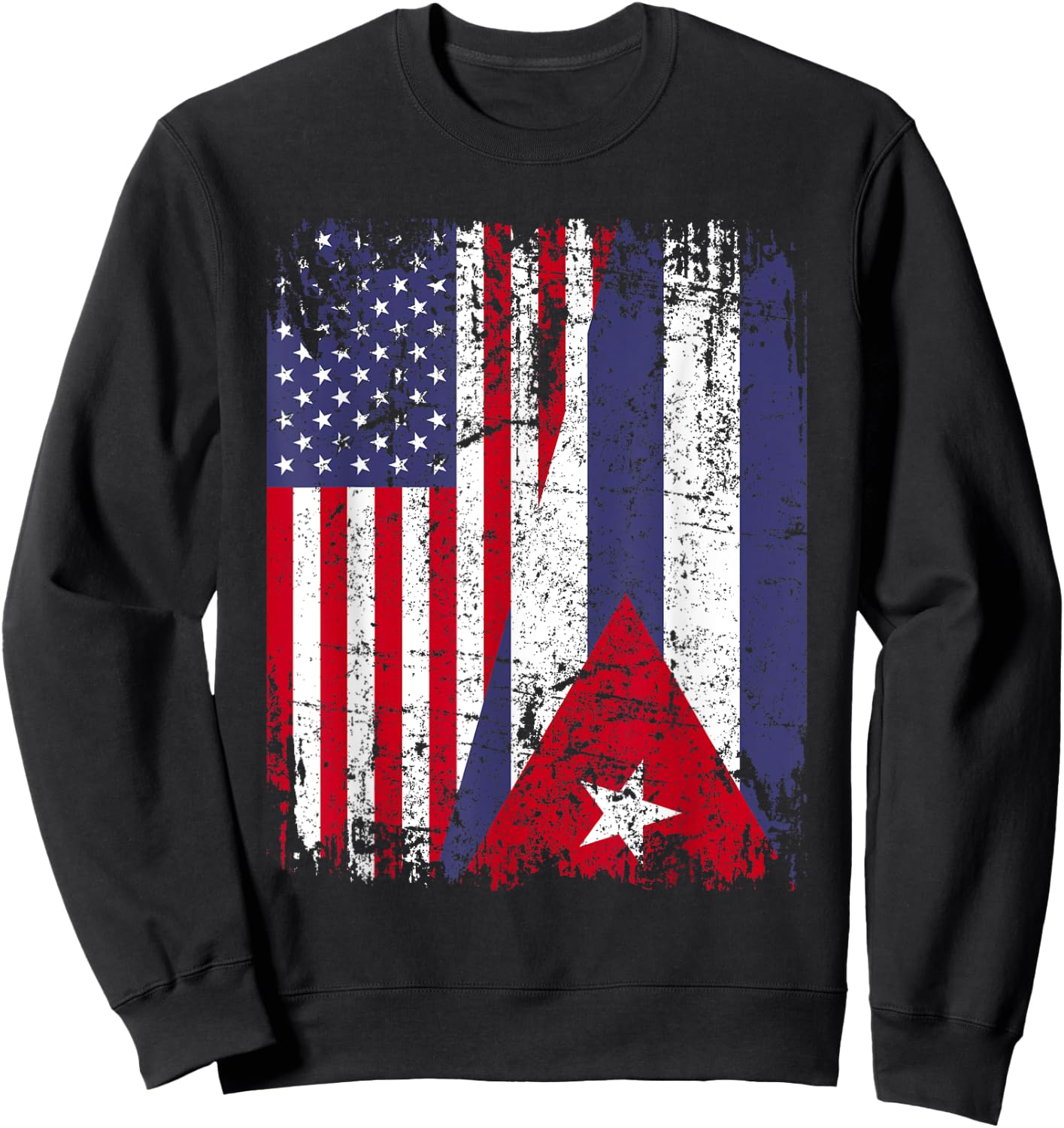 CUBAN ROOTS | Half American Flag | CUBA FLAG Sweatshirt - Sweatshirt | Black