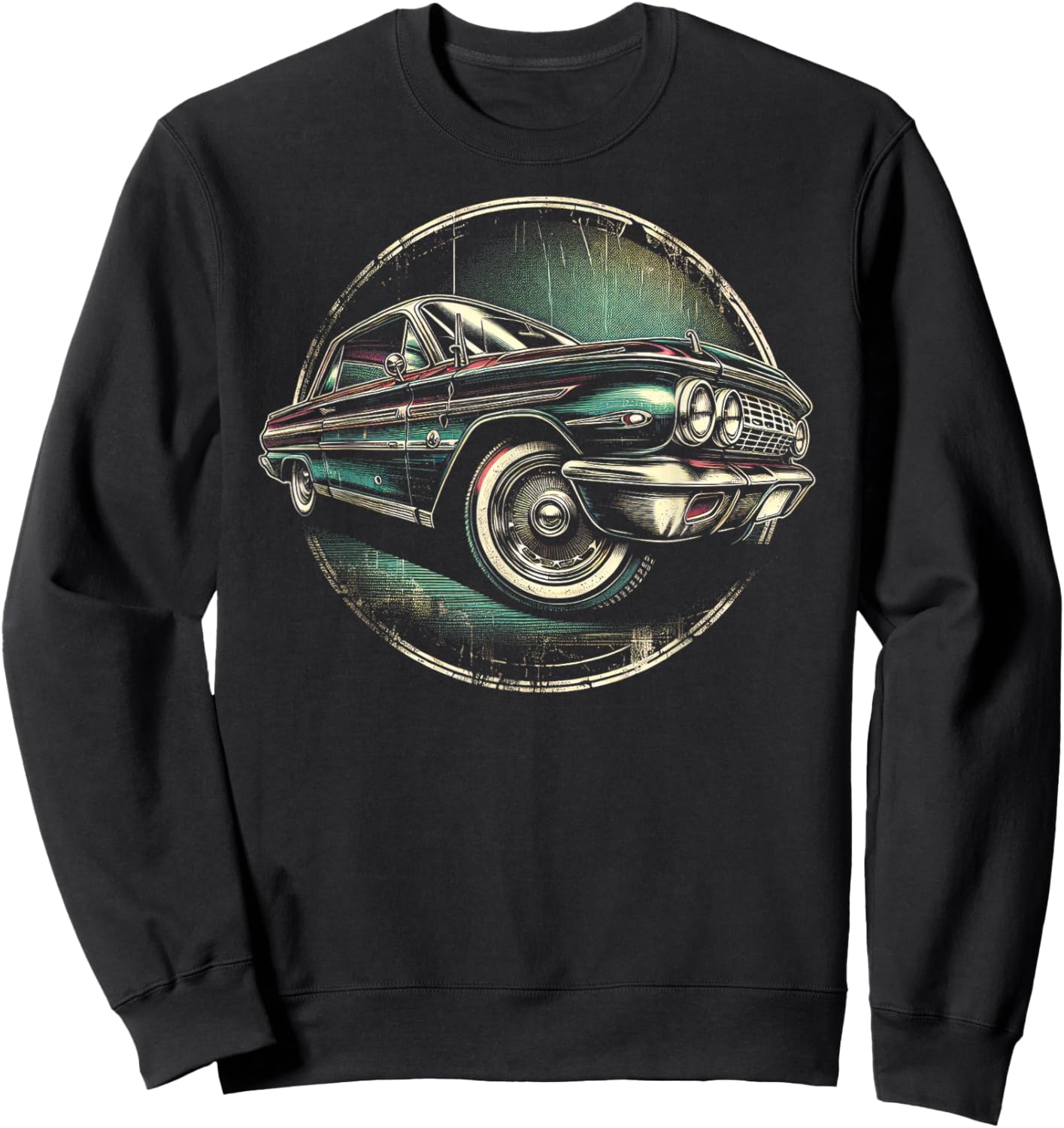 Intricate Vintage Car Art Sweatshirt - Sweatshirt | Black
