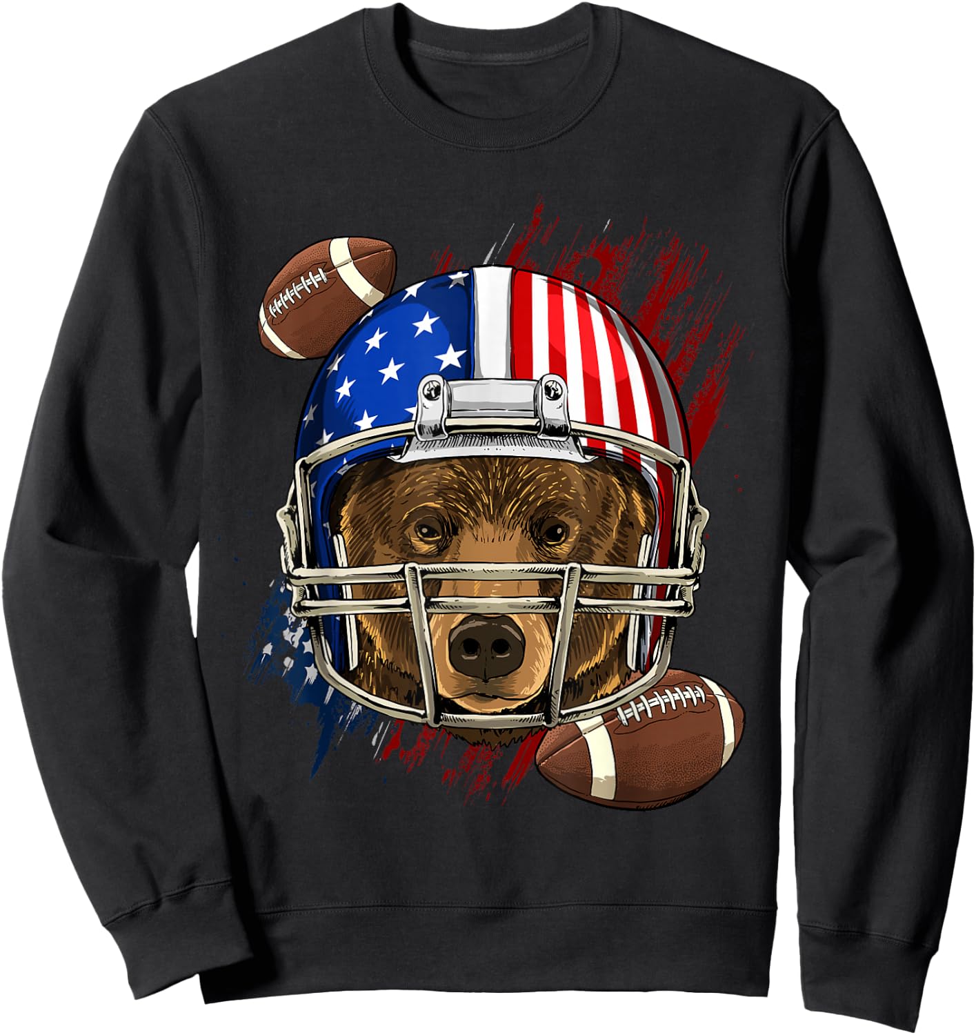 Bear American Football Bear Lovers USA Flag Sweatshirt - Sweatshirt | Black