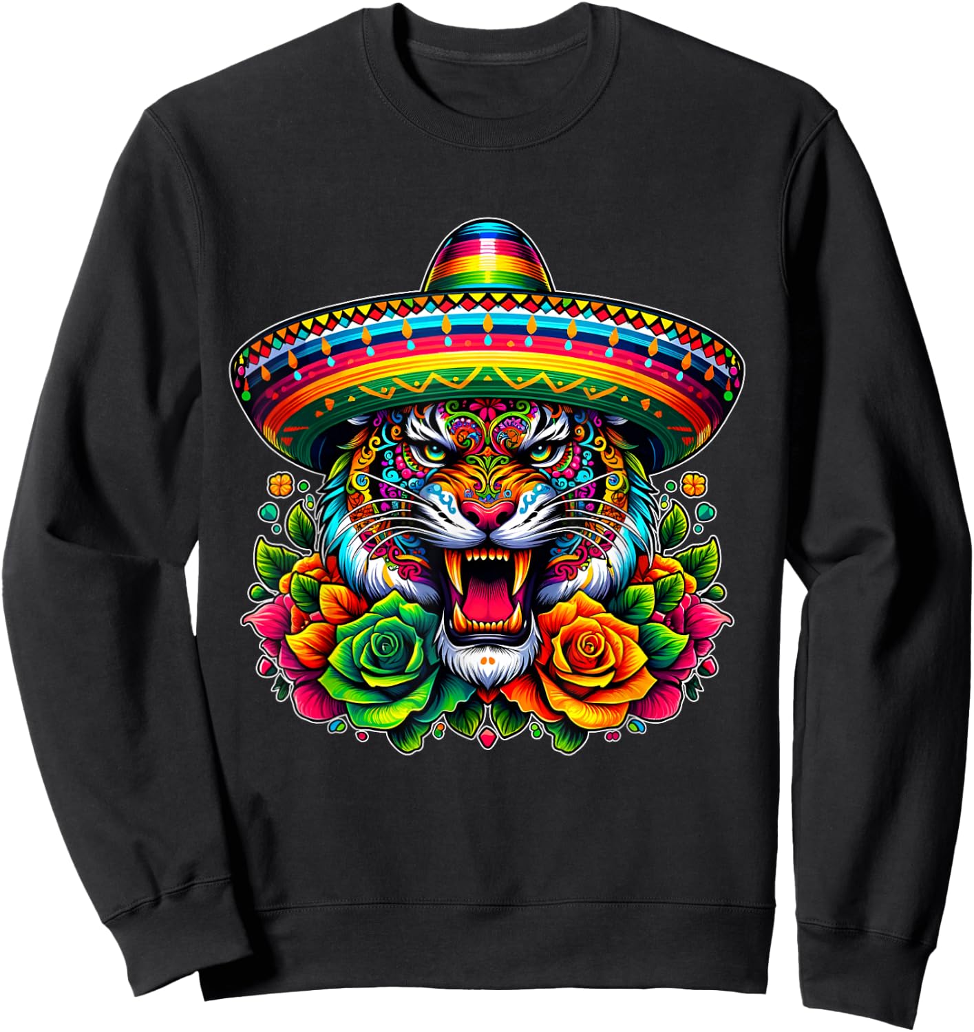 Mexican Cinco De Mayo Let's Fiesta Party Tiger Sweatshirt - Sweatshirt | Black