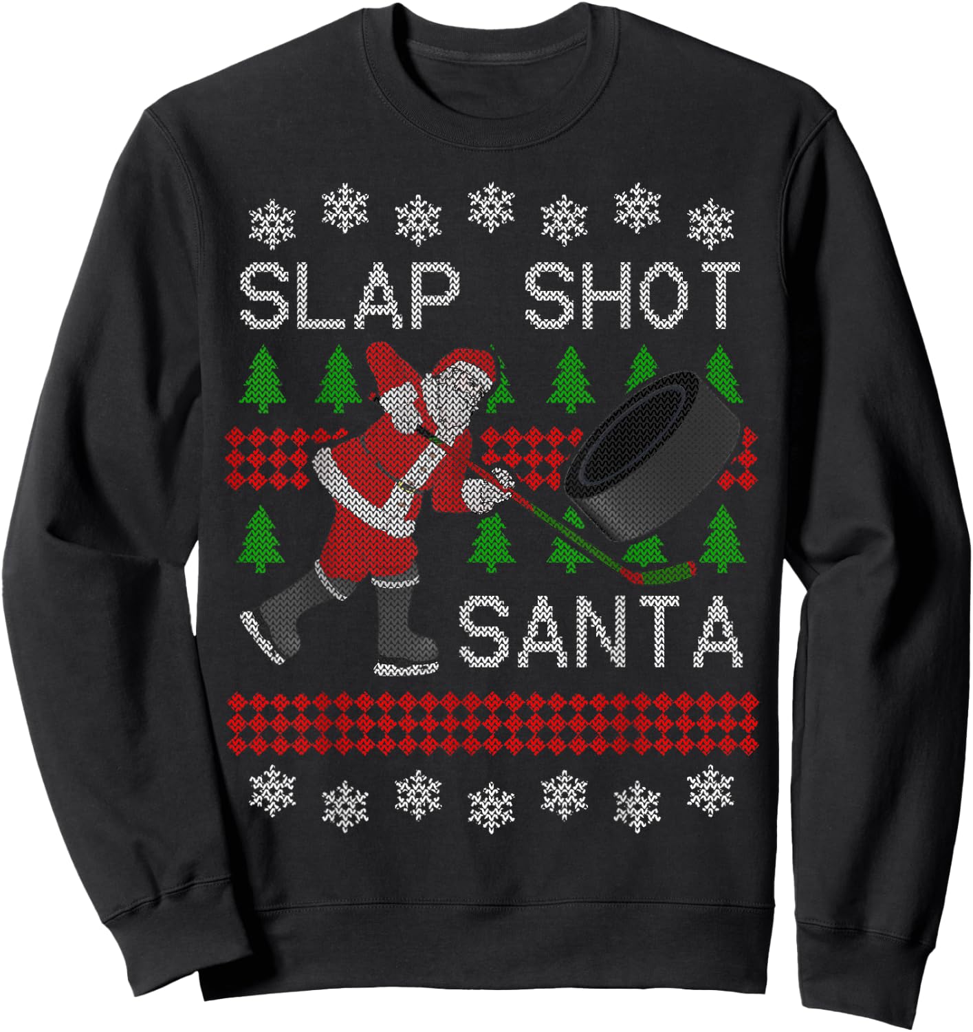 Funny Santa Hockey Puck Ugly Christmas Slap Shot Santa Sweatshirt - Sweatshirt | Black