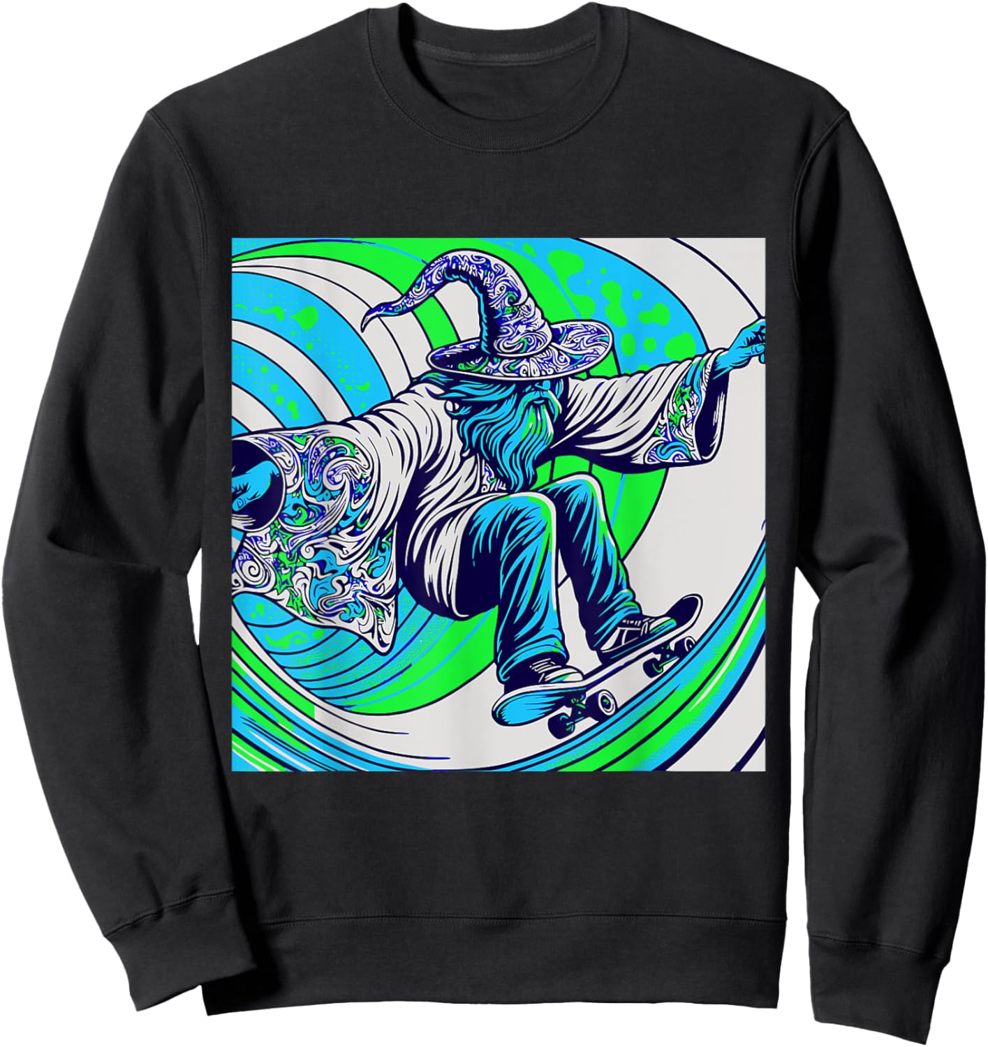Psychedelic Trippy Rave Colourful Skateboarding Wizard Sweatshirt - Sweatshirt | Black