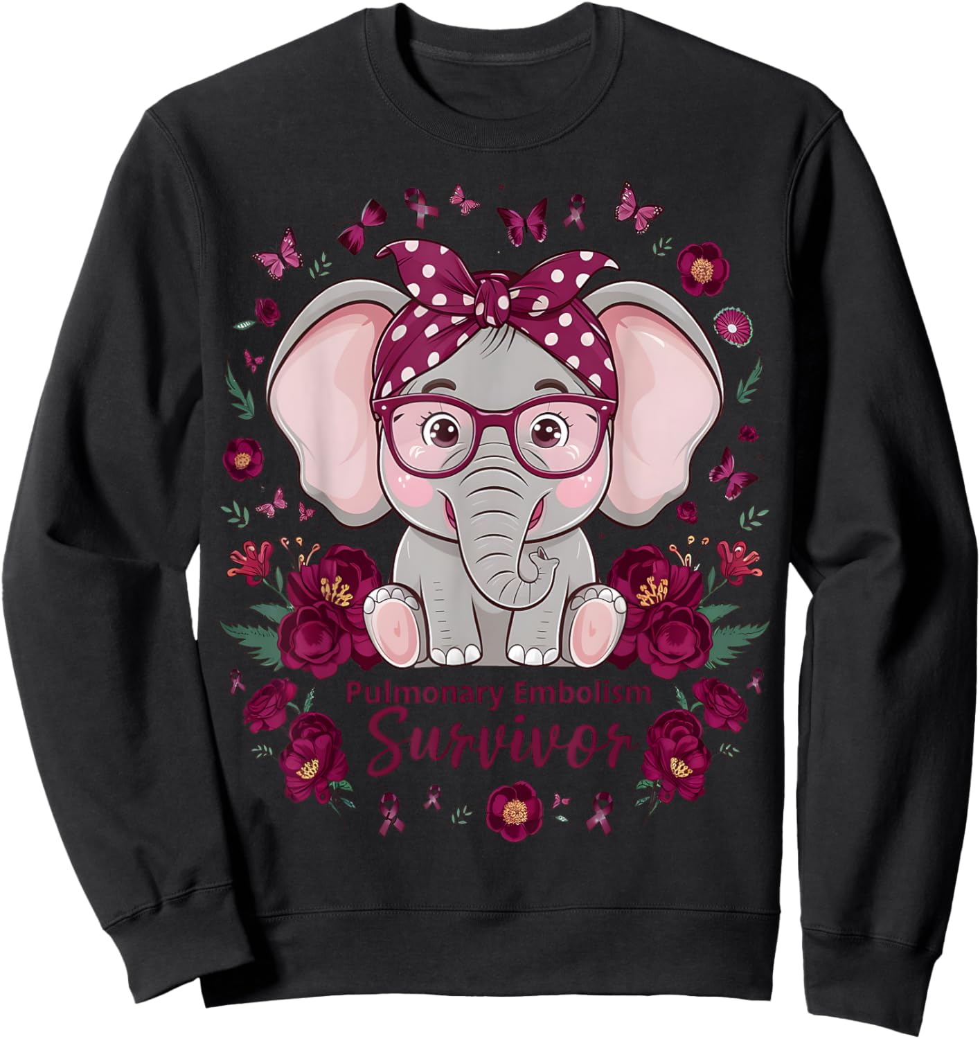 Pulmonary Embolism awareness flowers and ribbon Sweatshirt - Sweatshirt | Black