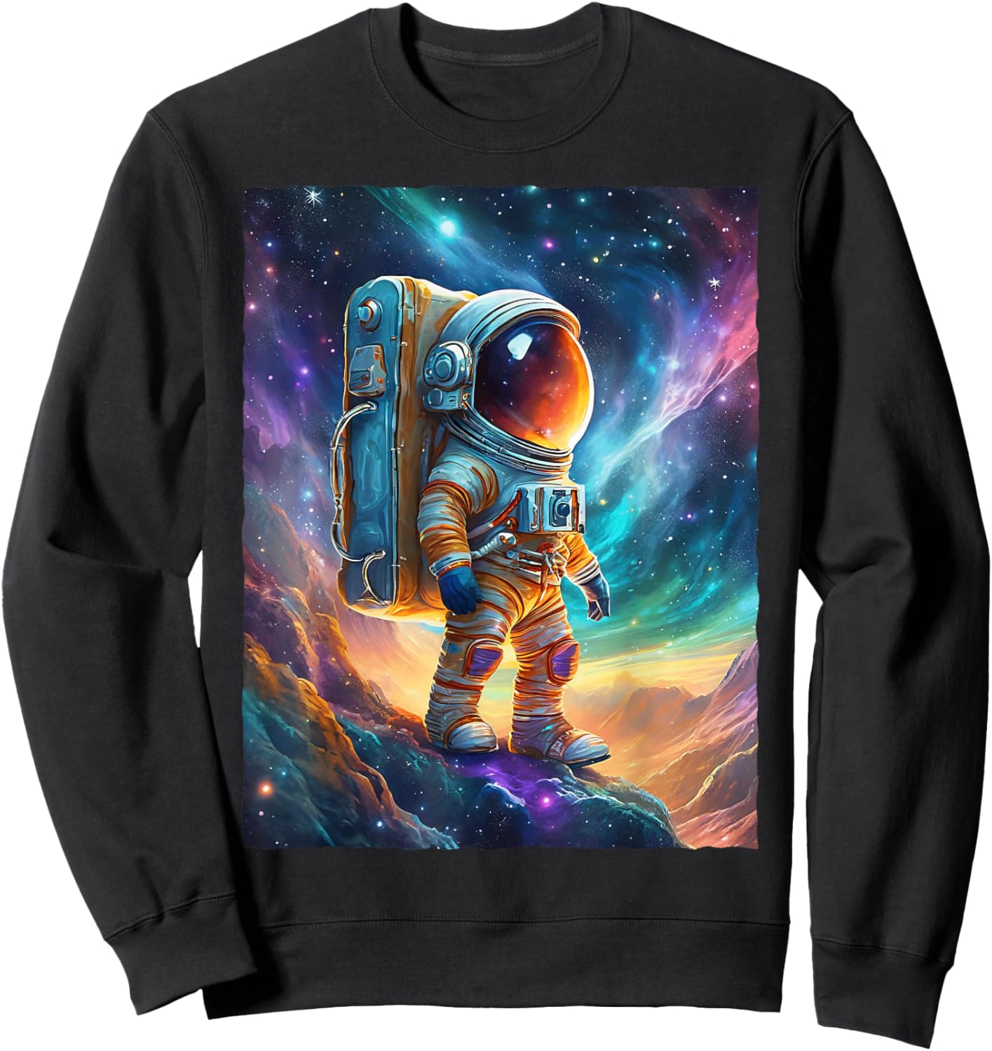Astronaut Hiking Space Galaxy Nebula Sci-Fi Art Sweatshirt - Sweatshirt | Black