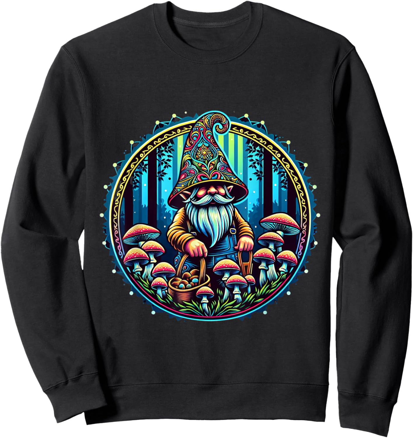 All Gnomes Need a Home Consortium Trippy Gnome Mushroom Farmer PLUR Rave EDM Festival Graphic , Small, Black Sweatshirt - Sweatshirt | Black