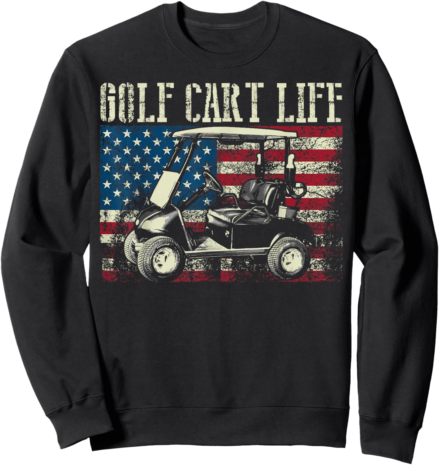 Cool Golf Cart Vintage US Flag Funny Golfing Gift Men Women Sweatshirt - Sweatshirt | Black
