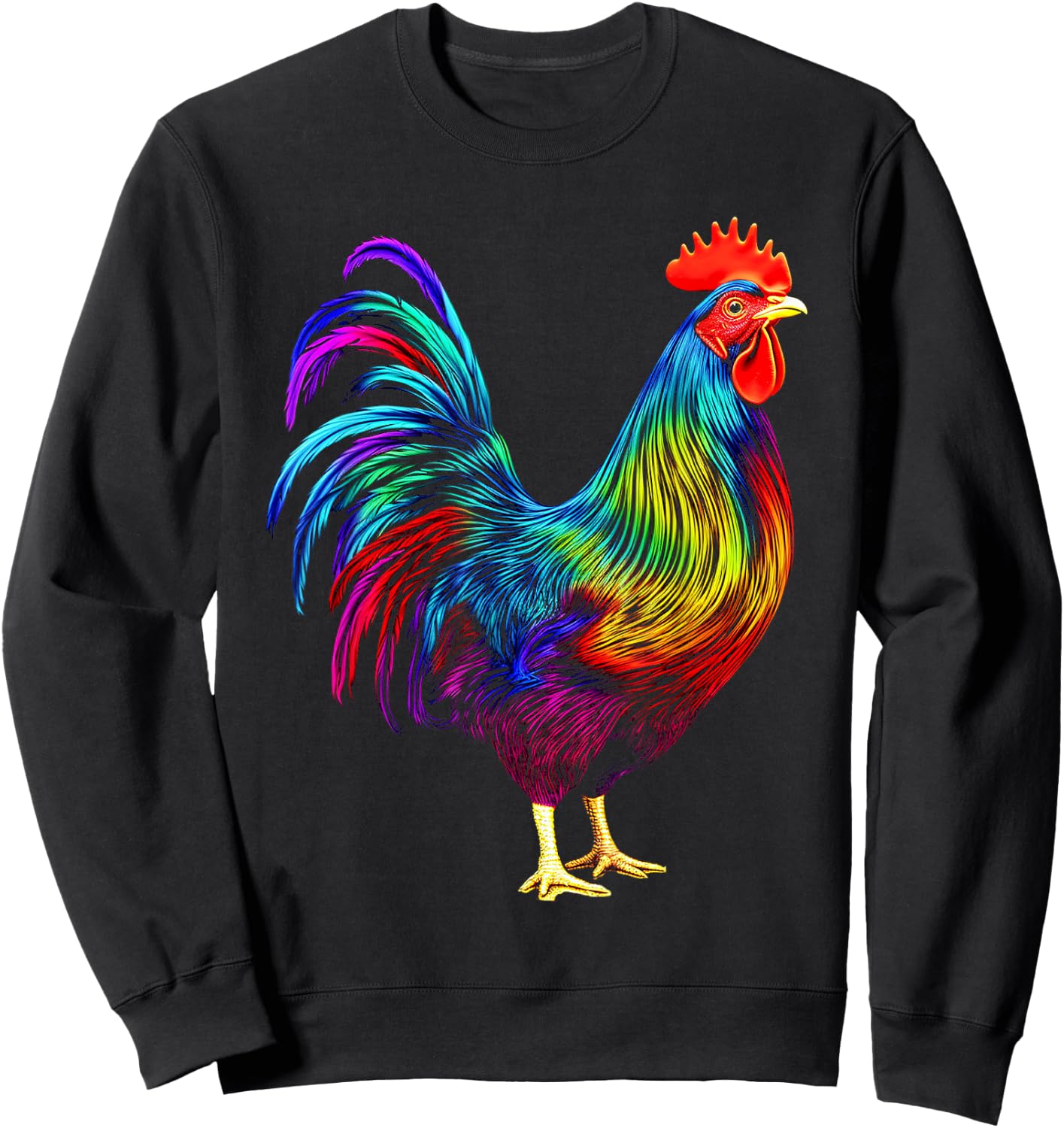 Chicken Colorful Art Animal Graphic Motif Chicken Sweatshirt - Sweatshirt | Black