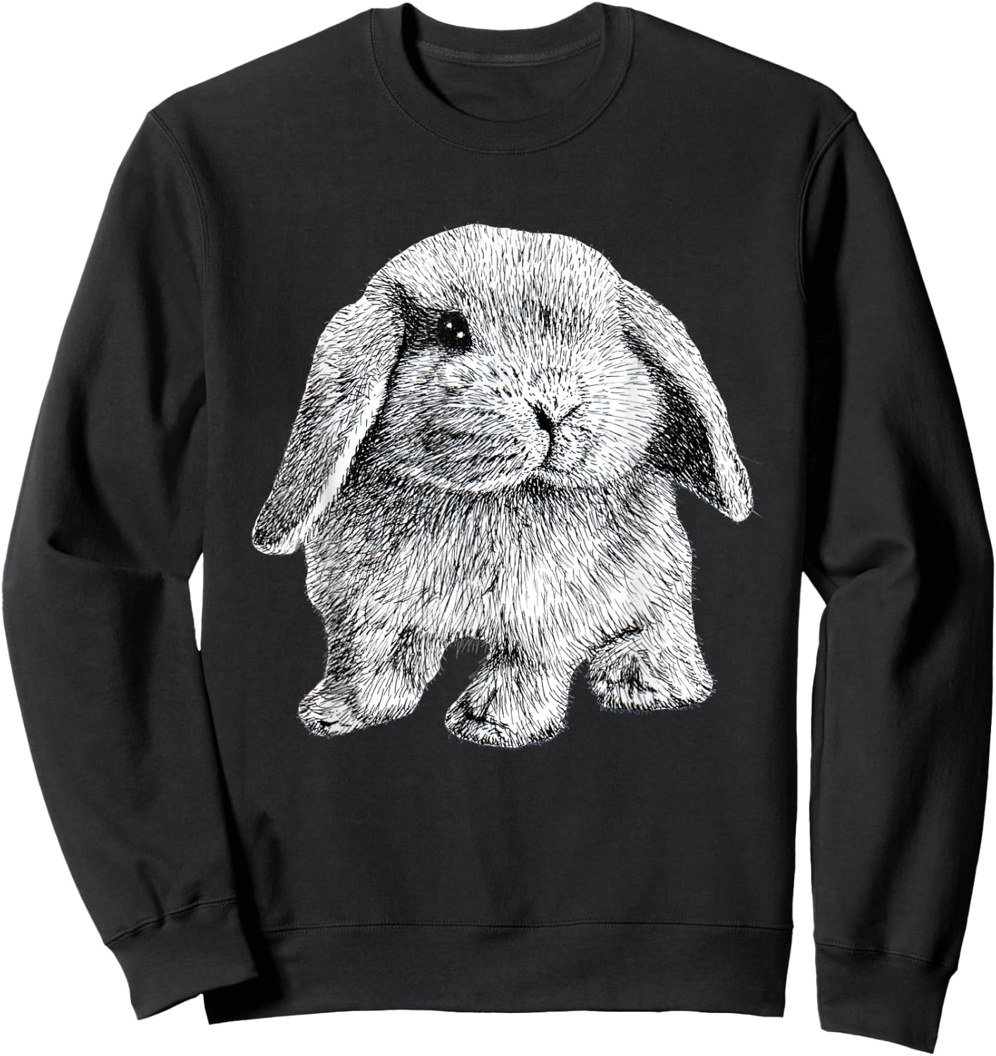 Lop Eared Bunny Rabbit Sitting Cute Drawing Sweatshirt - Sweatshirt | Black