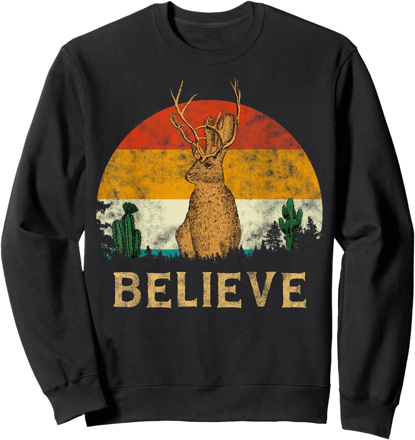Jackrabbit Desert Mountain Cactus Sunshine Believe Jackalope Men Women Girls Kids Sweatshirt - Sweatshirt | Black