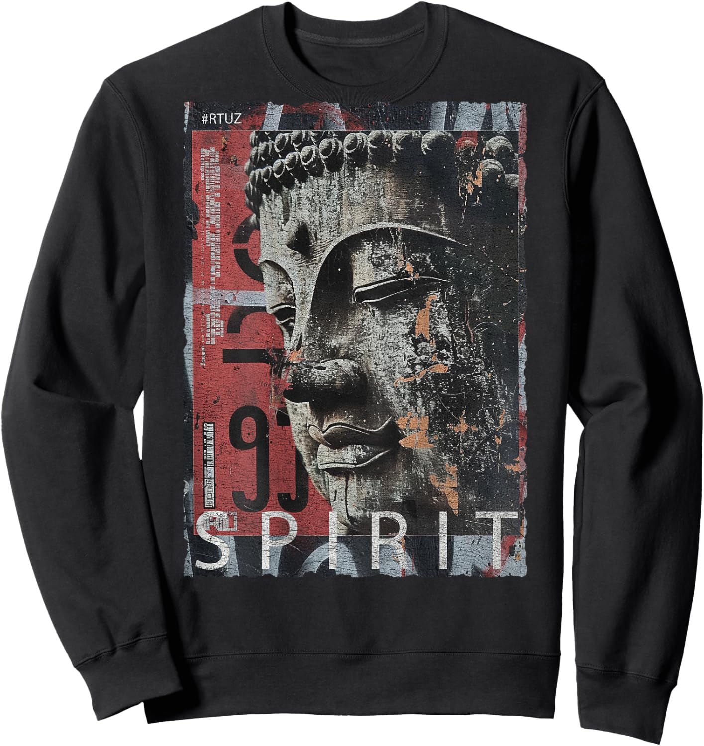 Hip Hop Retro Vintage Edgy Y2K Back Print Streetwear Buddha Sweatshirt - Sweatshirt | Black
