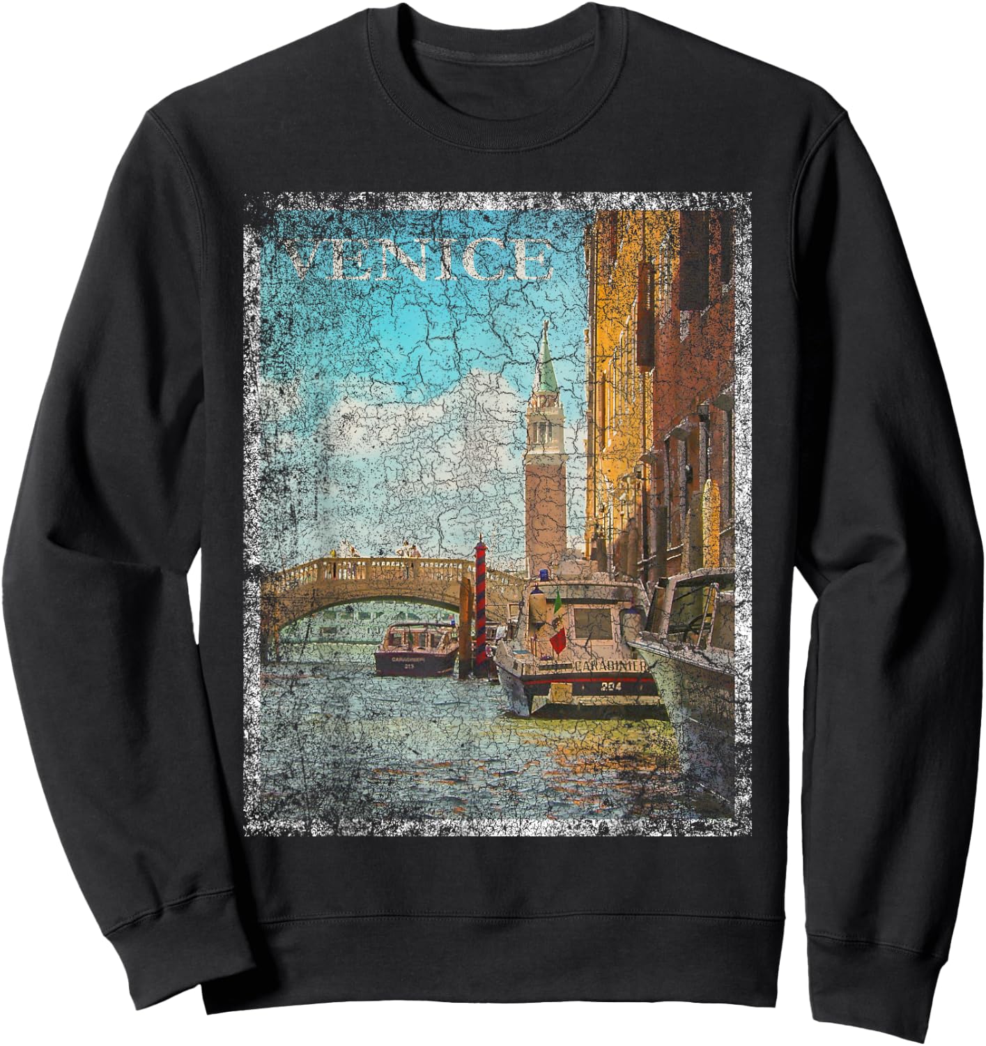 Venice Italy Vacation Vintage Retro Travel Holiday Gift Sweatshirt - Sweatshirt | Black