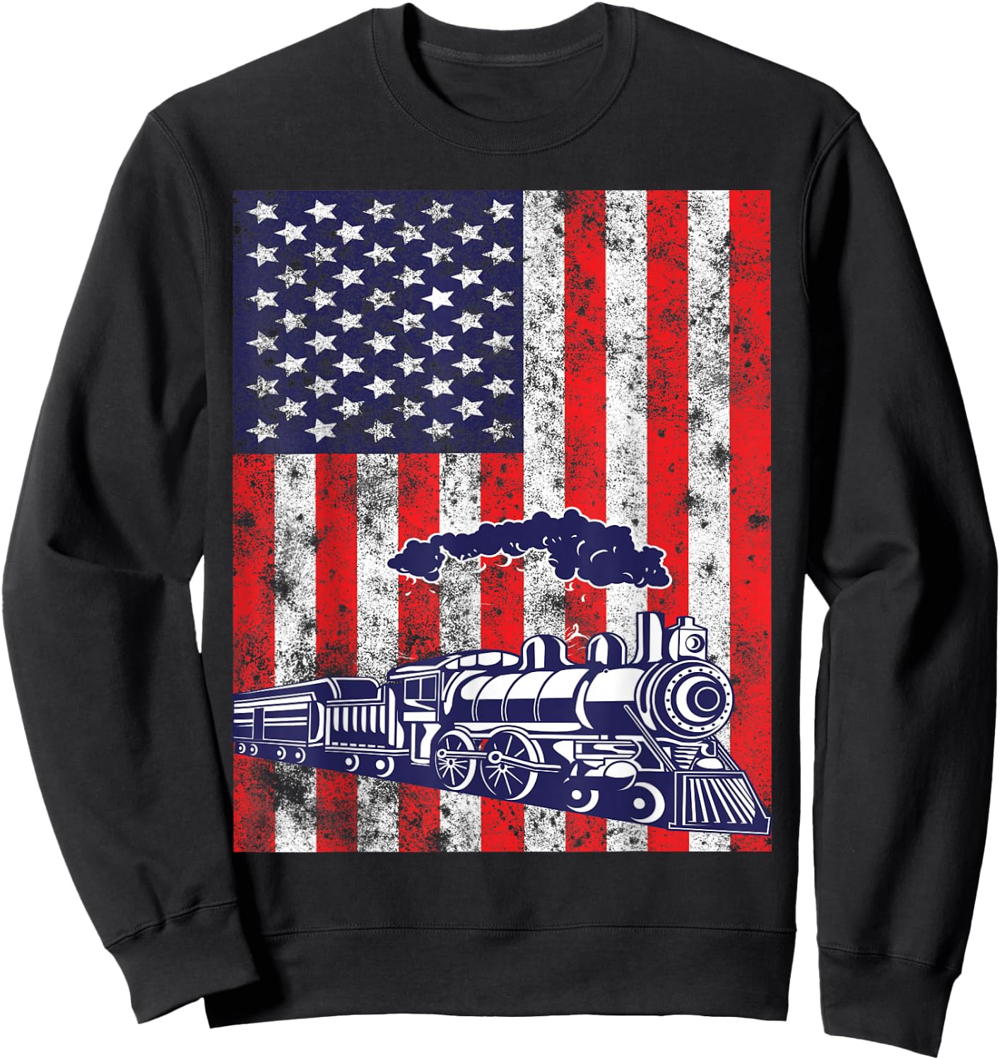 Train Locomotive Engine USA American Flag 4th of July Sweatshirt - Sweatshirt | Black
