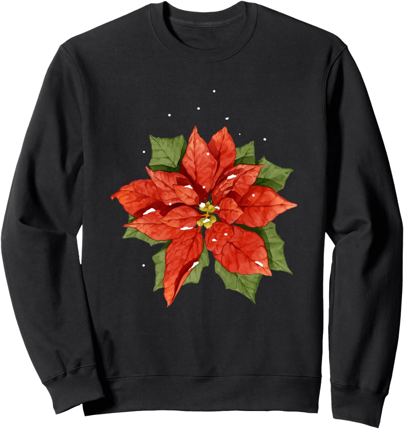 Poinsettia Watercolor Flower Holiday Christmas Gift Sweatshirt - Sweatshirt | Black