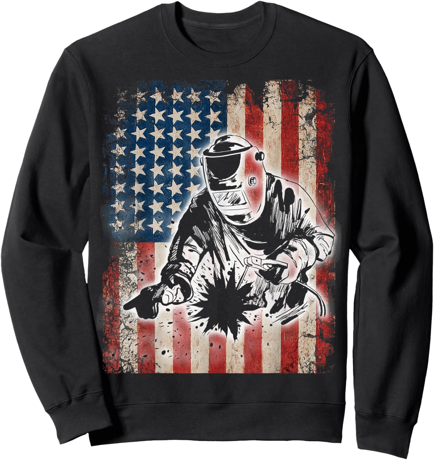 Welder American Flag USA Patriotic Welder Gift Sweatshirt - Sweatshirt | Black