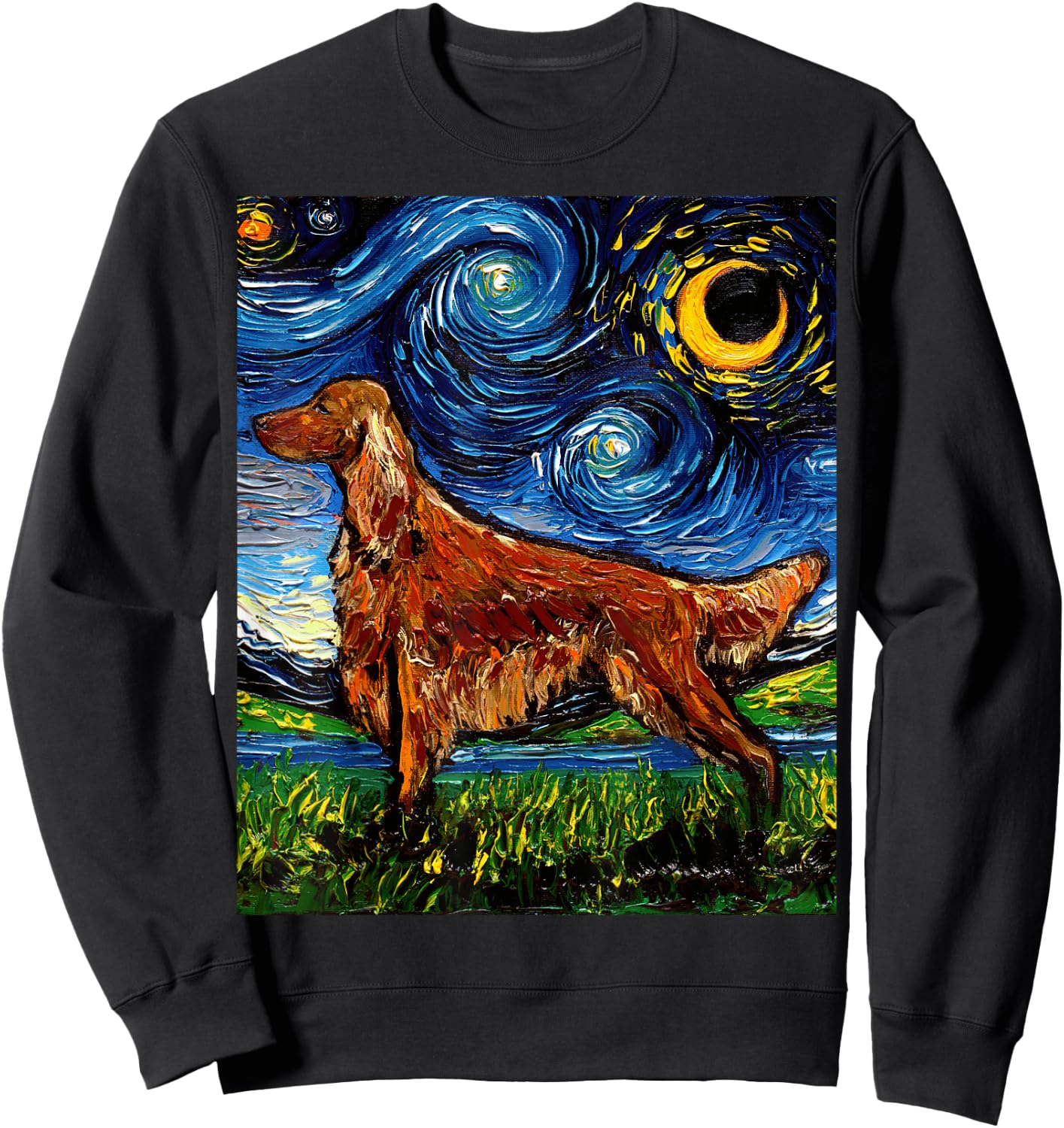 Irish Setter Starry Night Impressionist Dog Art by Aja Sweatshirt - Sweatshirt | Black