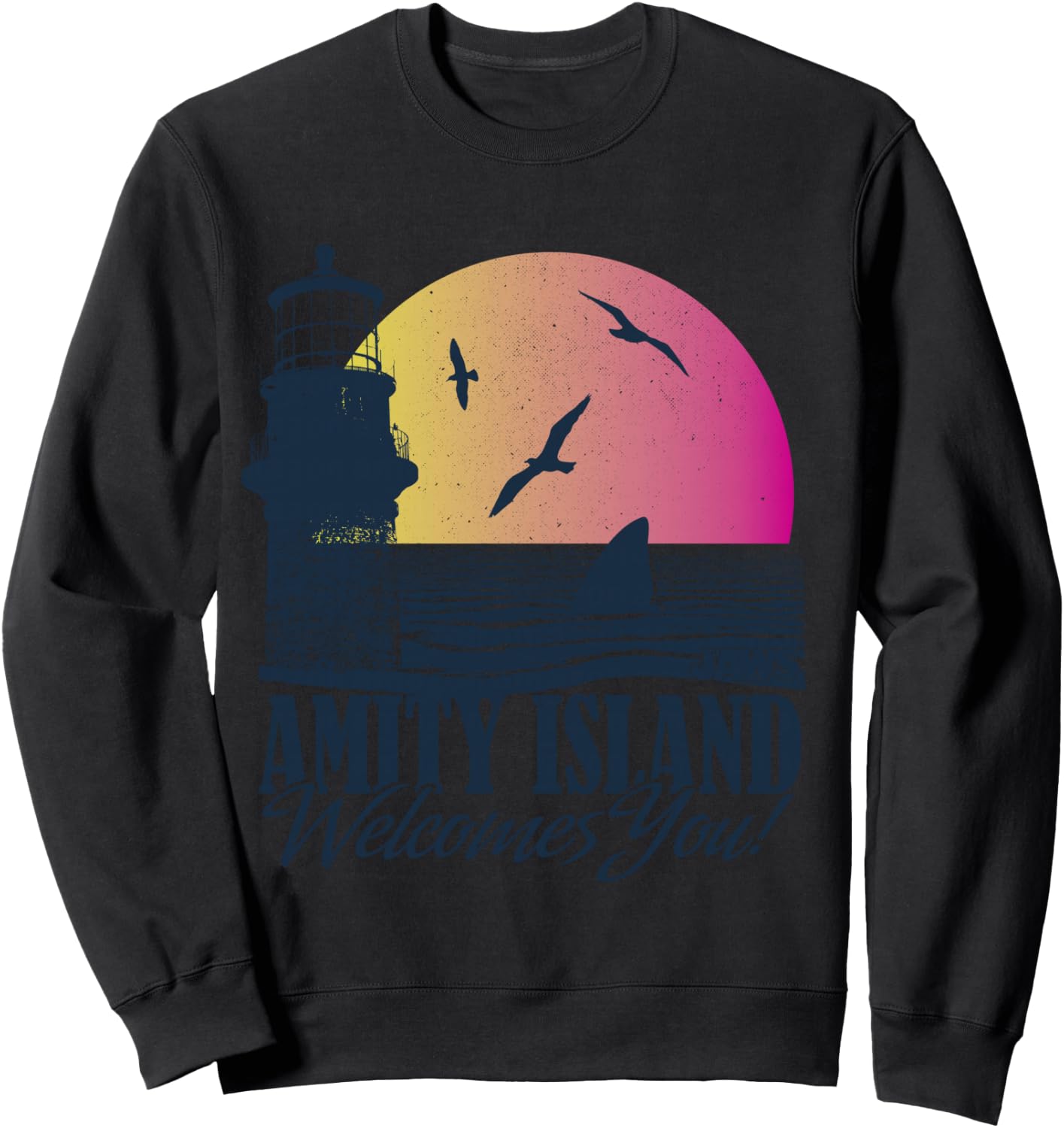 Jaws Amity Island Welcomes You Sunset Sweatshirt - Sweatshirt | Black
