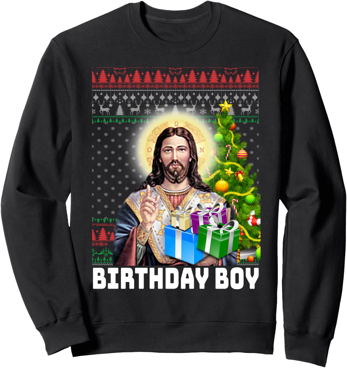 Jesus Birthday Boy Christmas Xmas Holiday Funny Ugly Sweater Sweatshirt - Sweatshirt | Black