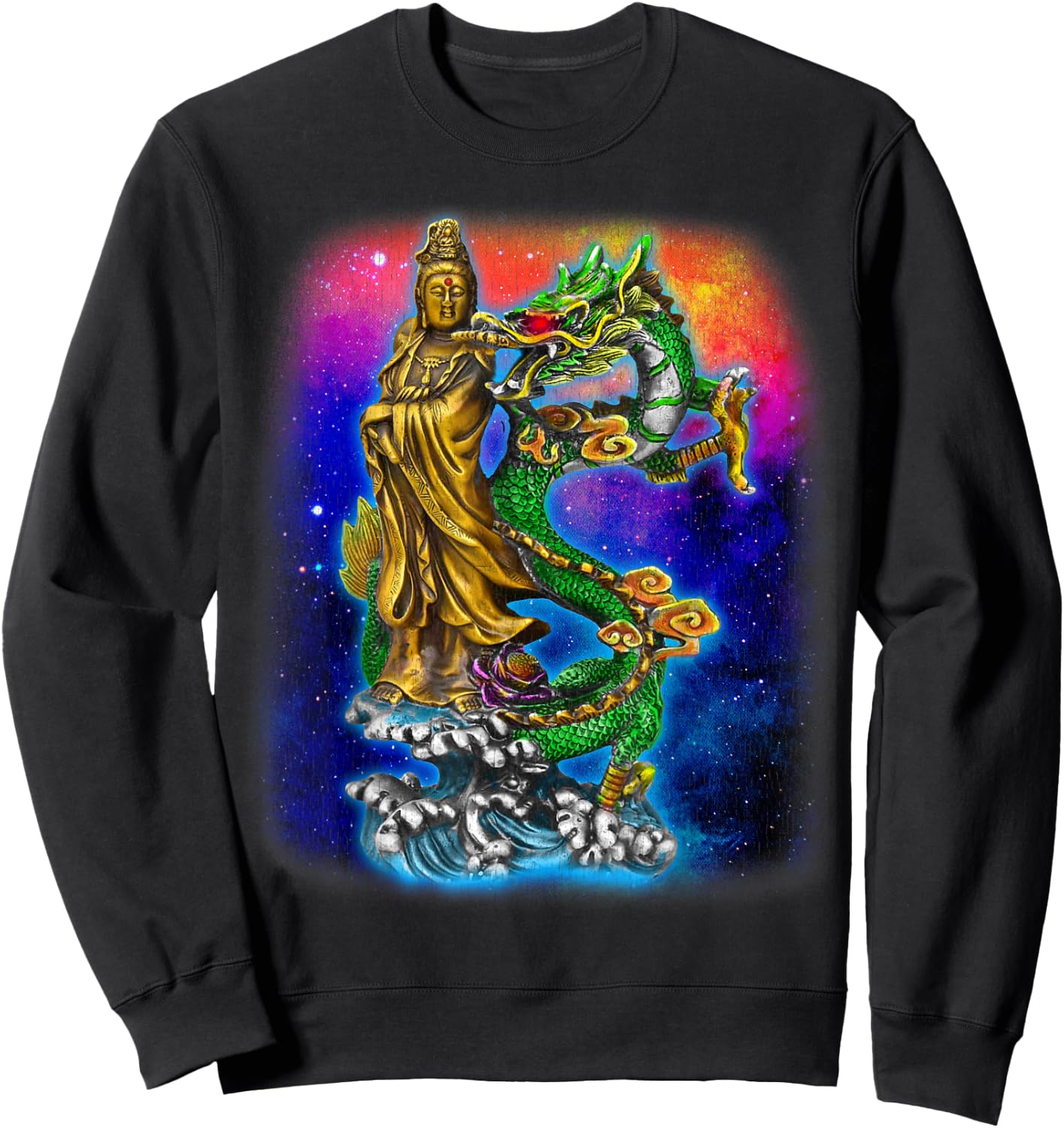 Guan Yin Guanyin Chinese Buddha Goddess Dragon Sweatshirt - Sweatshirt | Black