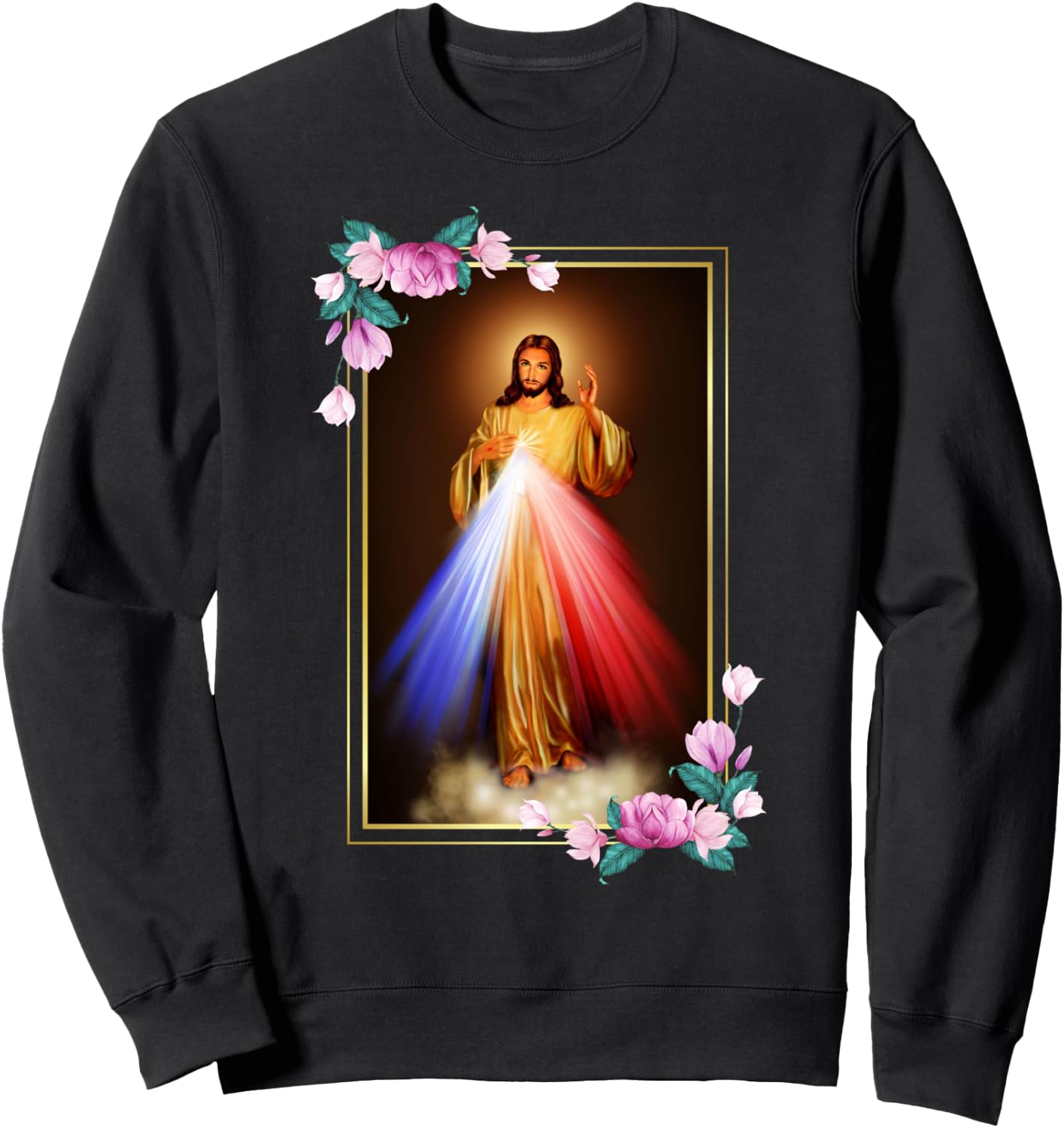 Divine Mercy Jesus Christ, Sacred Heart of Jesus Gift Sweatshirt - Sweatshirt | Black