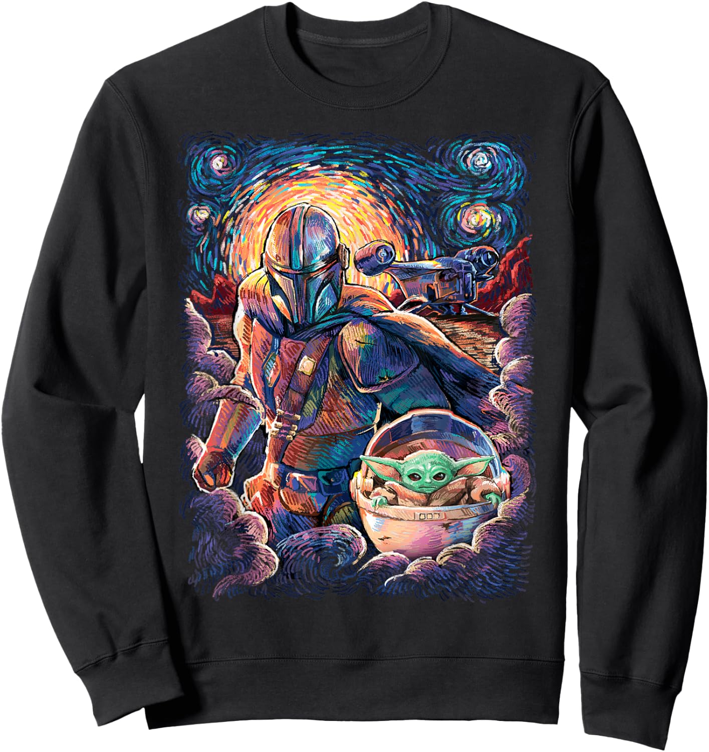 Star Wars The Mandalorian & The Child Starry Night Style Sweatshirt - Sweatshirt | Black