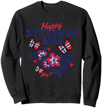 Happy Syttende Mai 17 May Norway Rosemaling Butterflies Flag Sweatshirt - Sweatshirt | Black