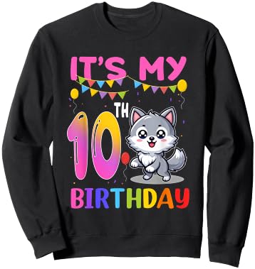 10th Birthday Wolf 10 Year Old Birthday Party Wolves Lover Sweatshirt - Sweatshirt | Black