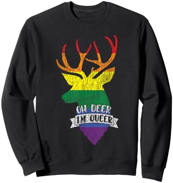 Vintage Rainbow Oh Deer I'm Queer Pride Lesbian Gay LGBTQ Sweatshirt - Sweatshirt | Black