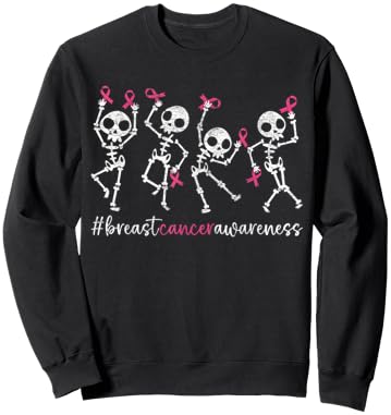 Pink Ribbon Breast Cancer Awareness Skeleton Women Men Kids Sweatshirt - Sweatshirt | Black